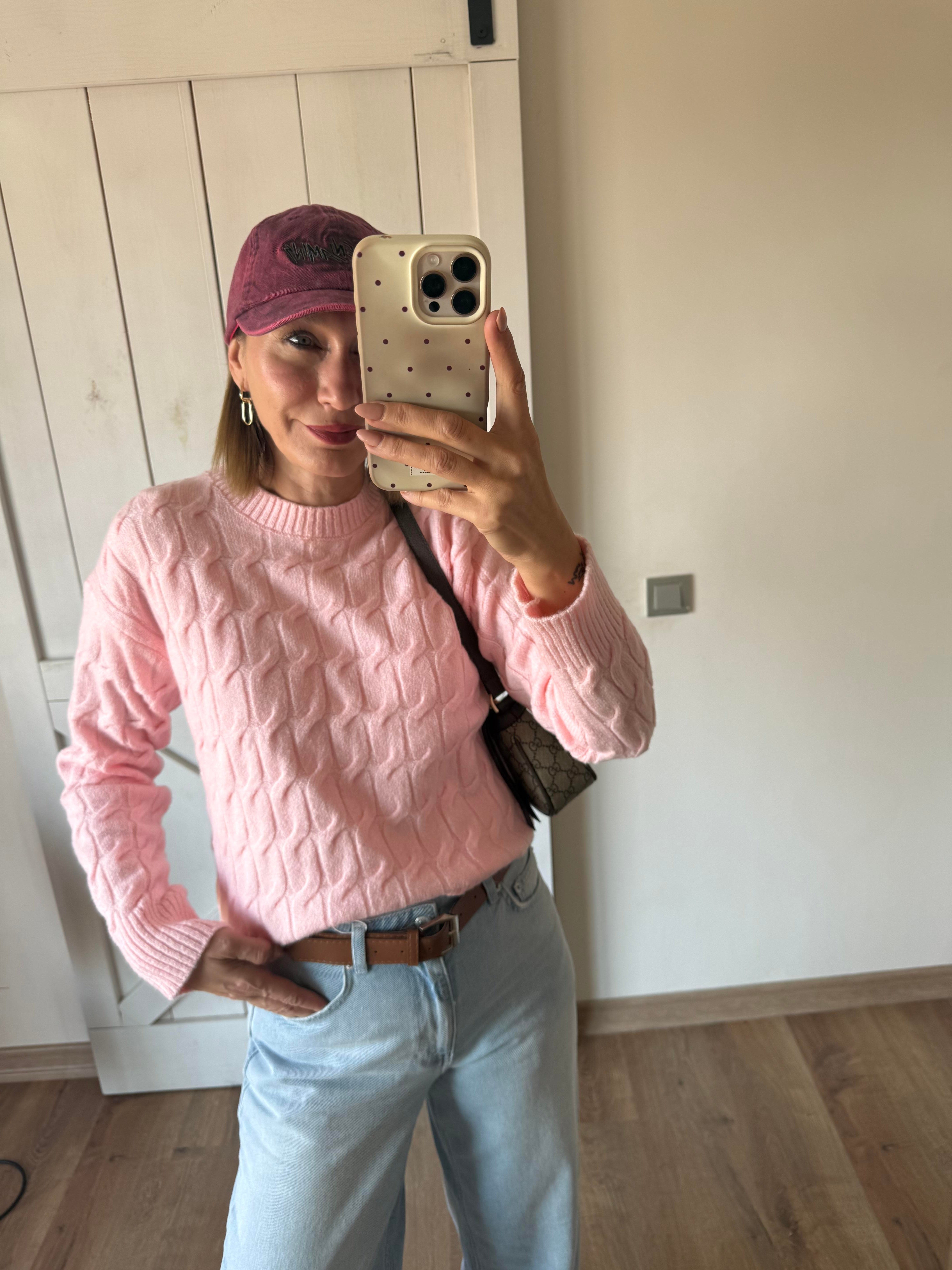 Kalın Saç Örgü Th Pembe Kazak