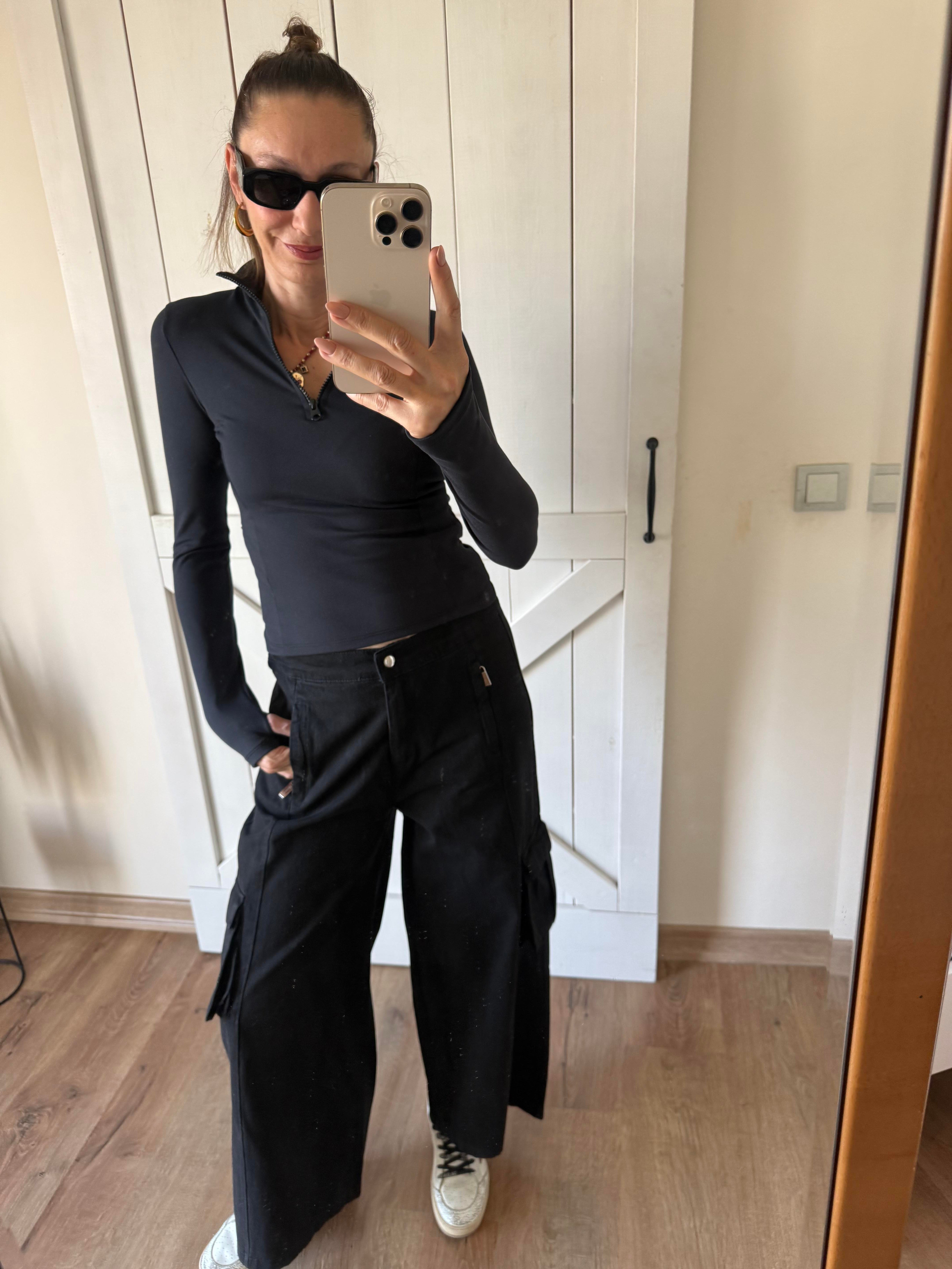 Kargo Wide Leg Pantolon Aloha Siyah