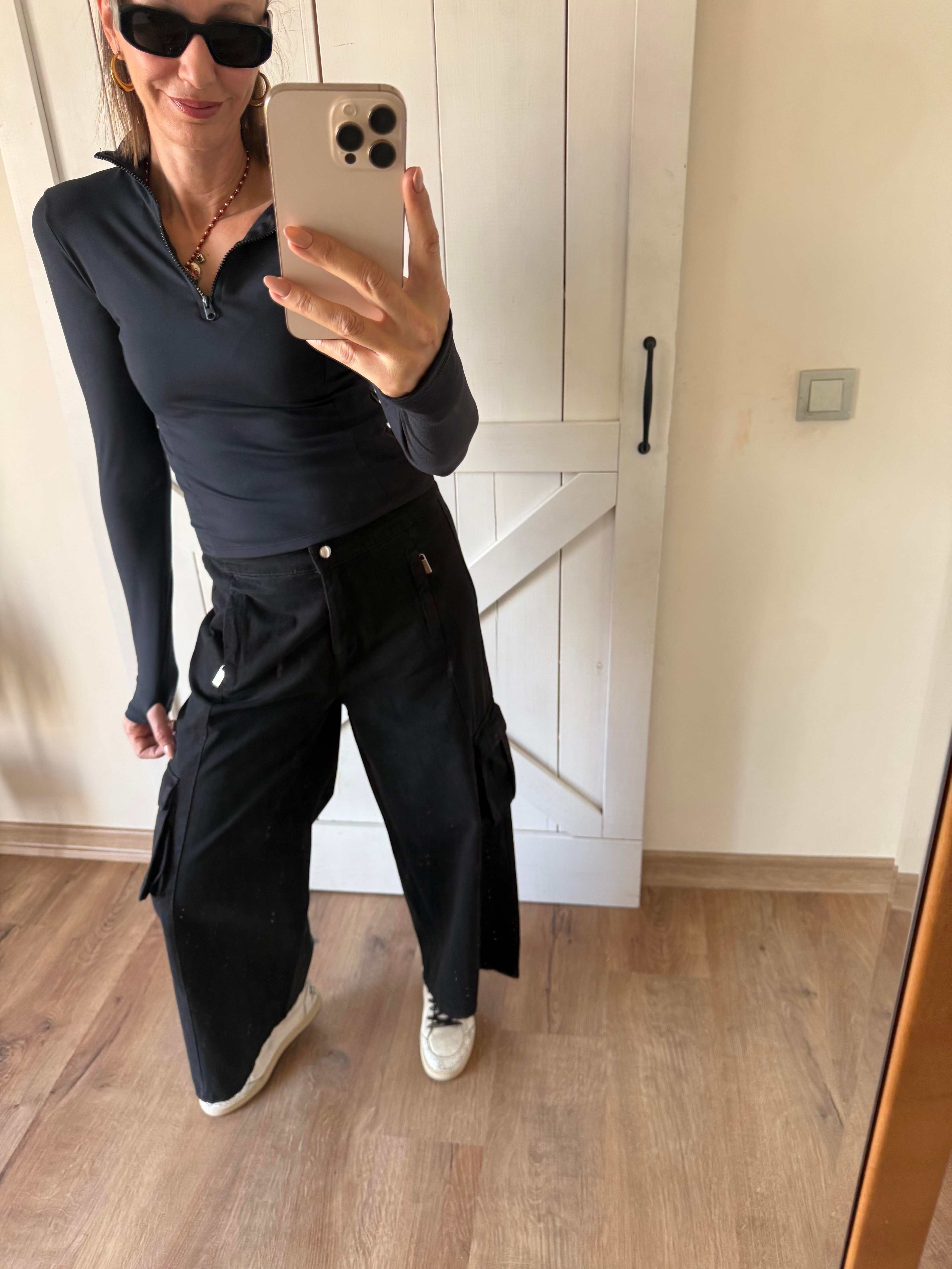 Kargo Wide Leg Pantolon Aloha Siyah