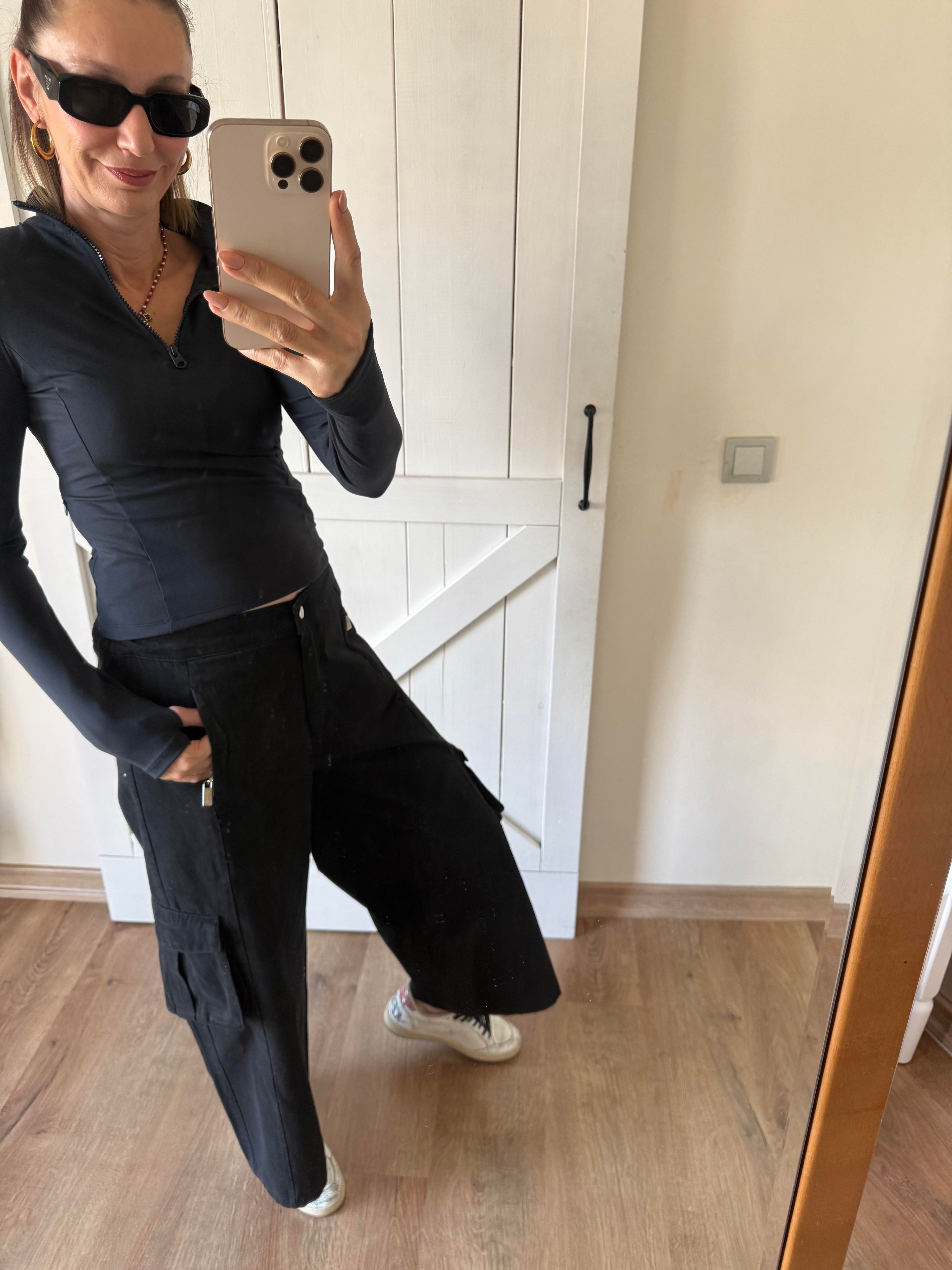 Kargo Wide Leg Pantolon Aloha Siyah