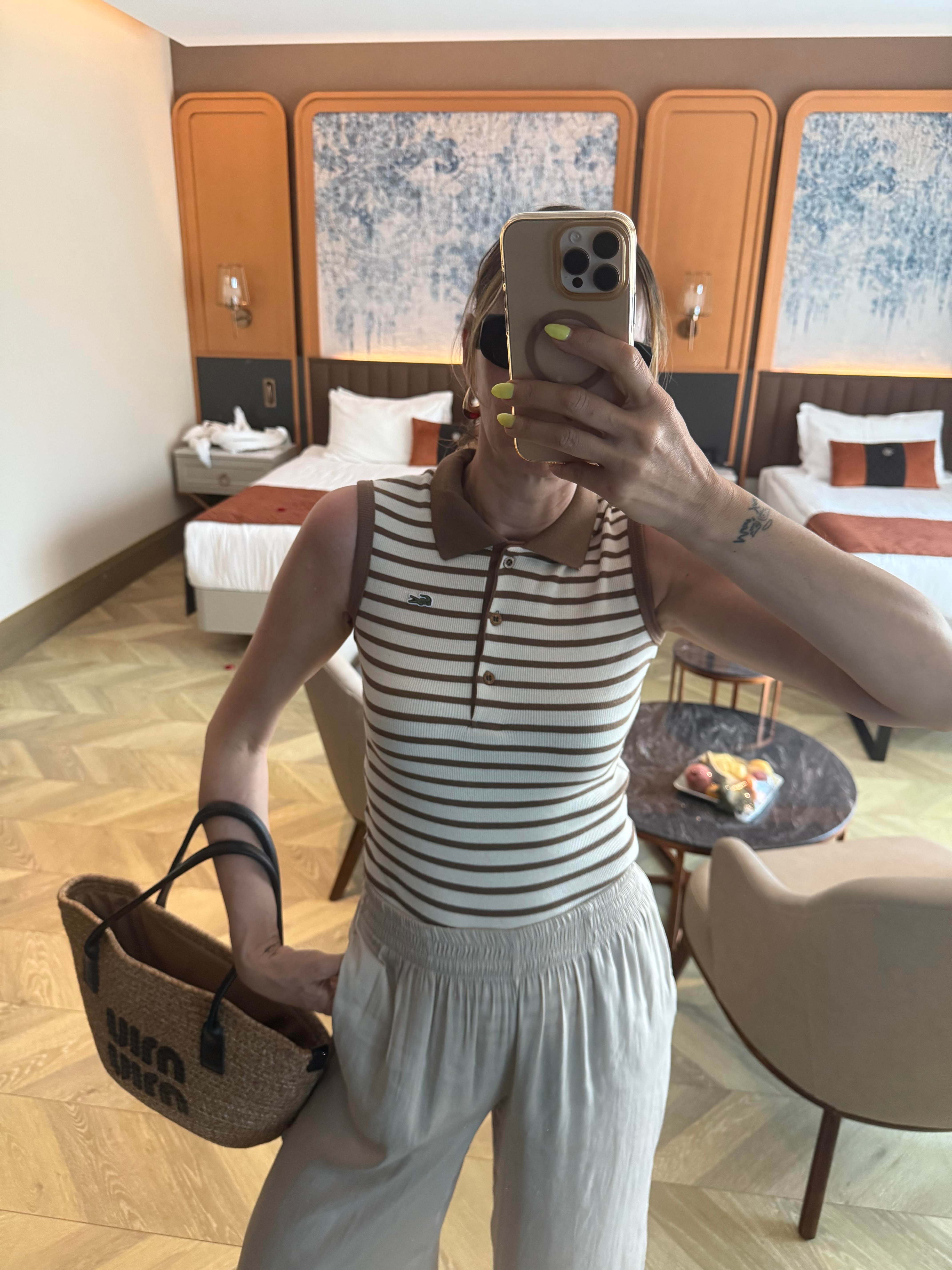 Kaşkorse Çizgili Polo Yaka Kahve Atlet