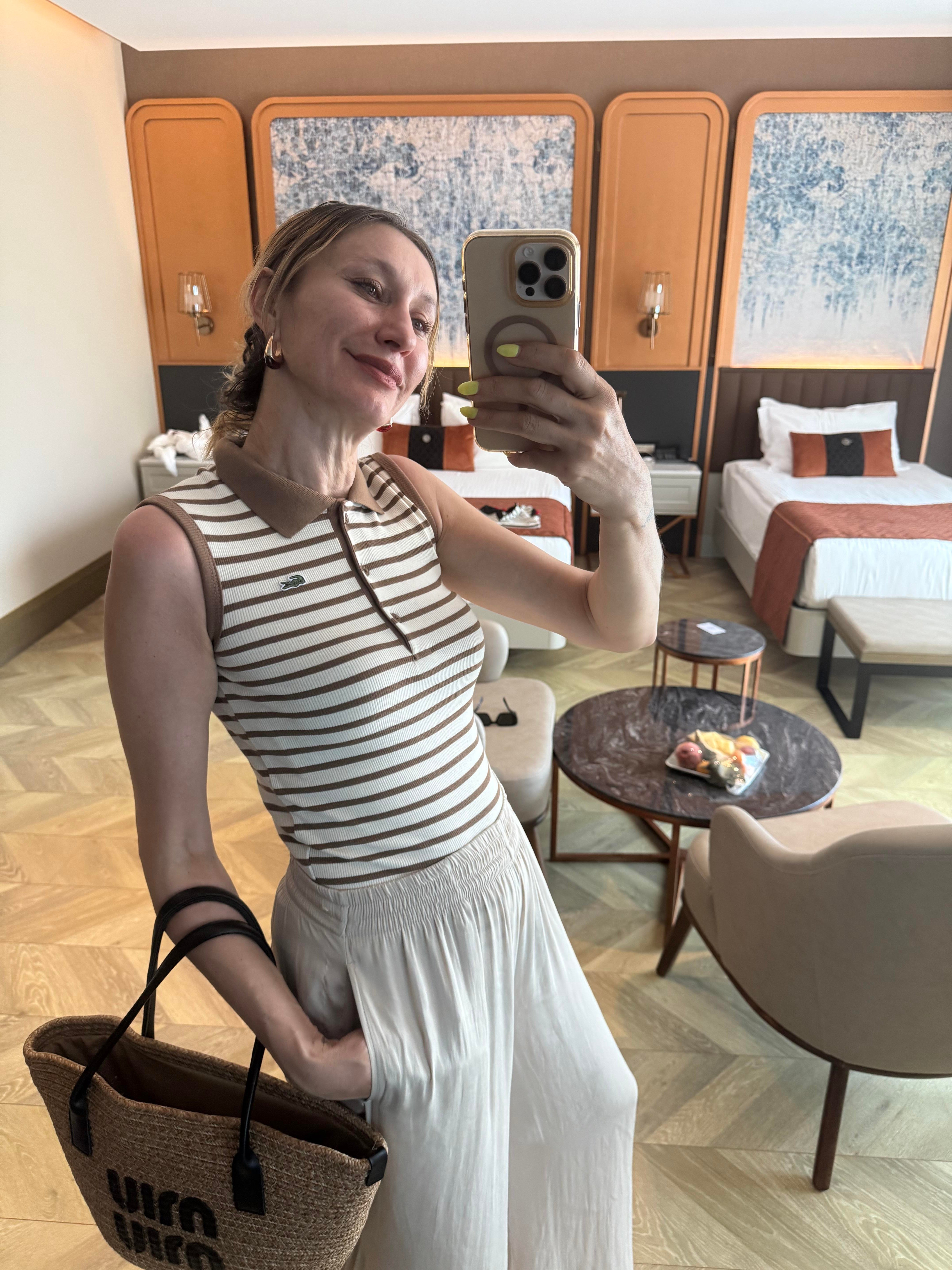 Kaşkorse Çizgili Polo Yaka Kahve Atlet