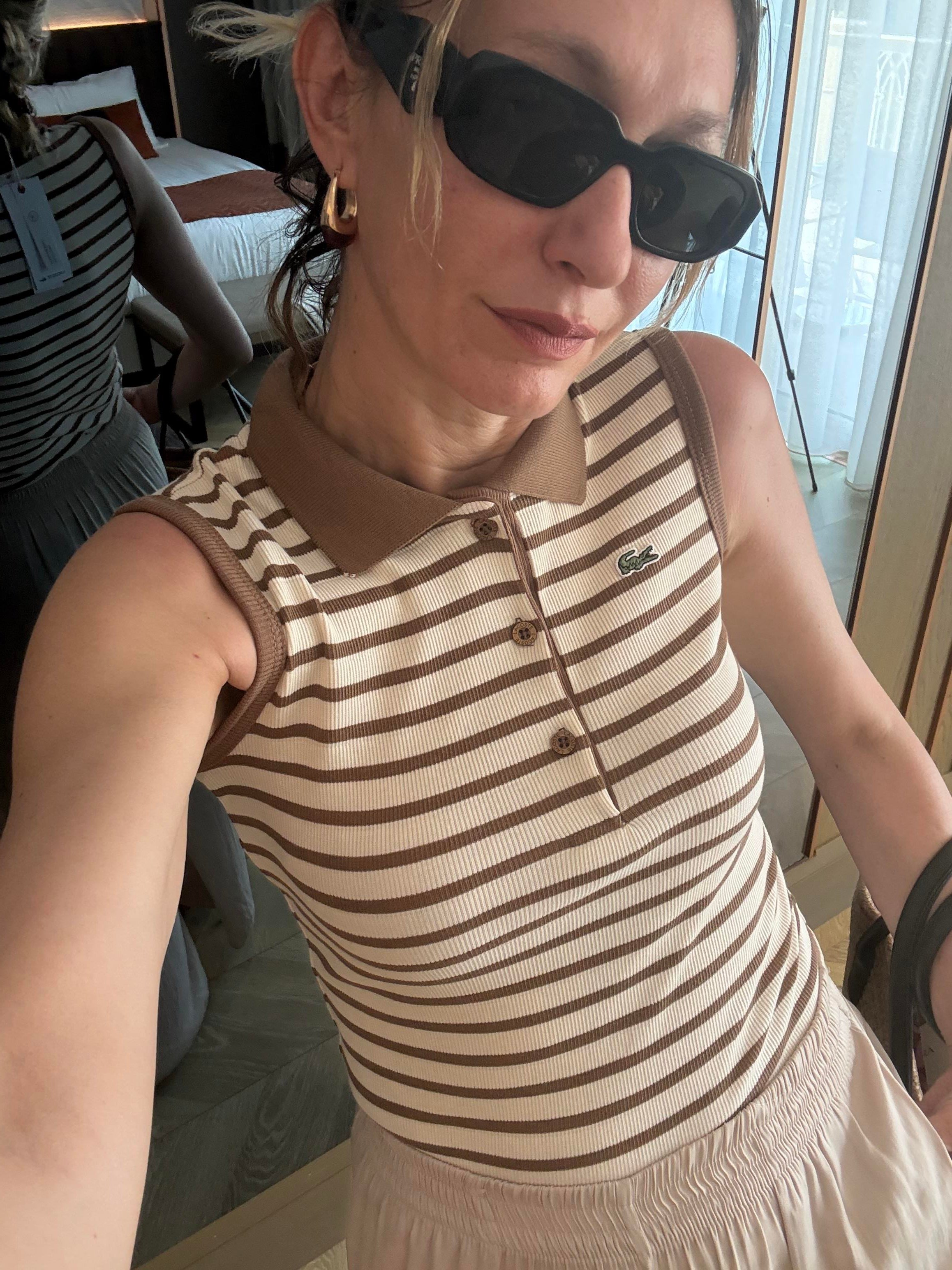 Kaşkorse Çizgili Polo Yaka Kahve Atlet