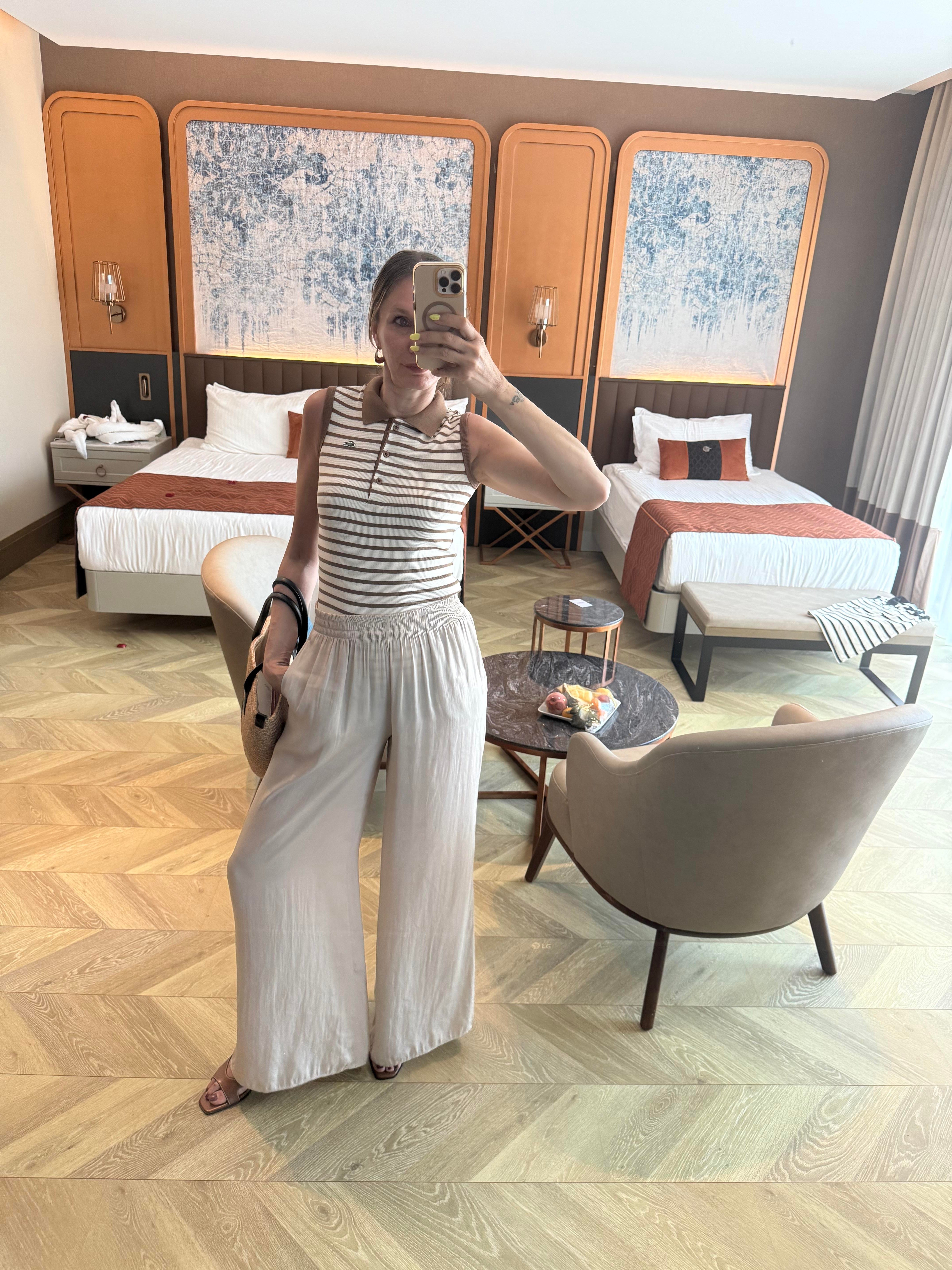 Kaşkorse Çizgili Polo Yaka Kahve Atlet