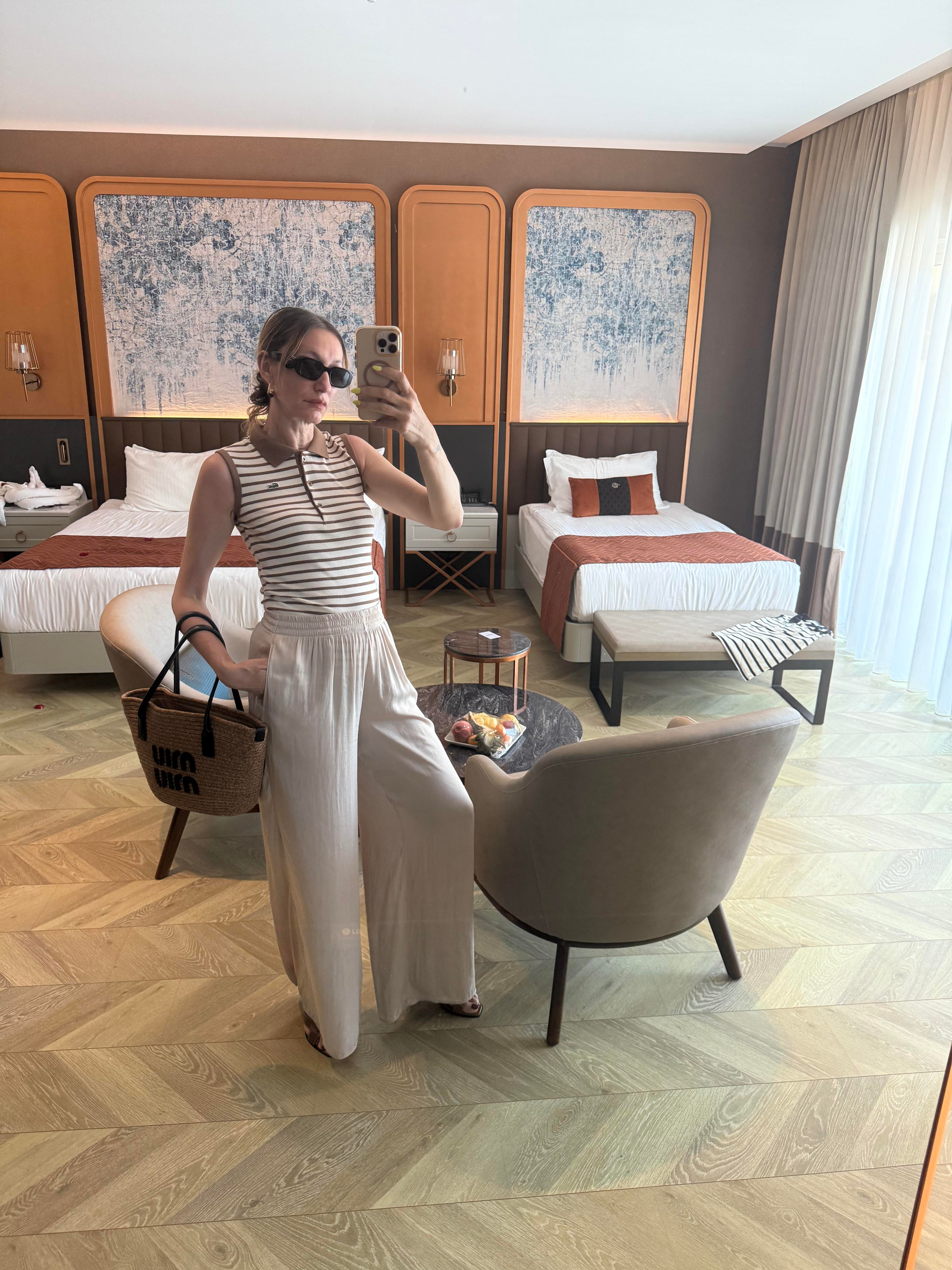 Kaşkorse Çizgili Polo Yaka Kahve Atlet