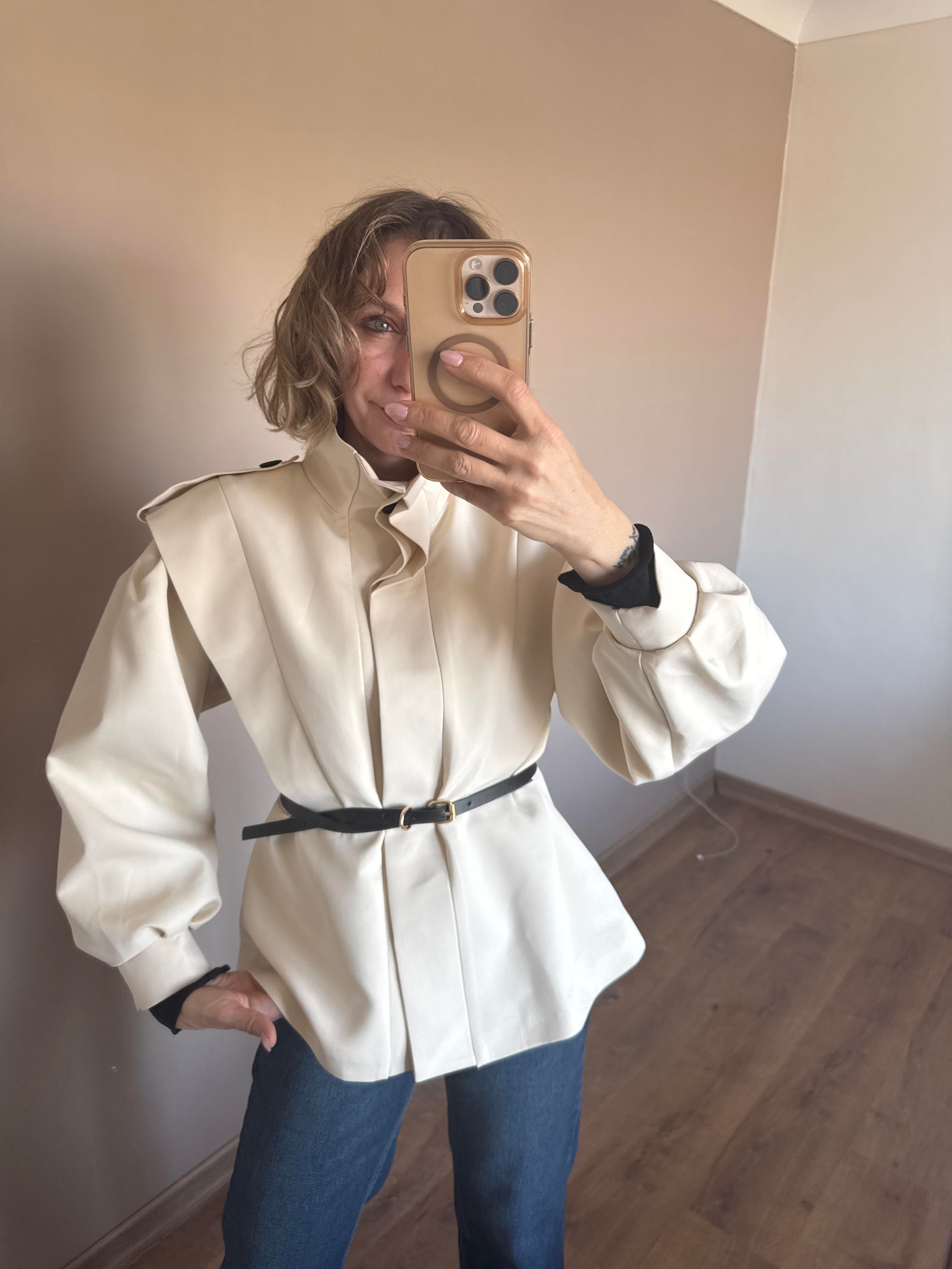 Kate Kemerli Omuz Apoletli Ceket- Taş