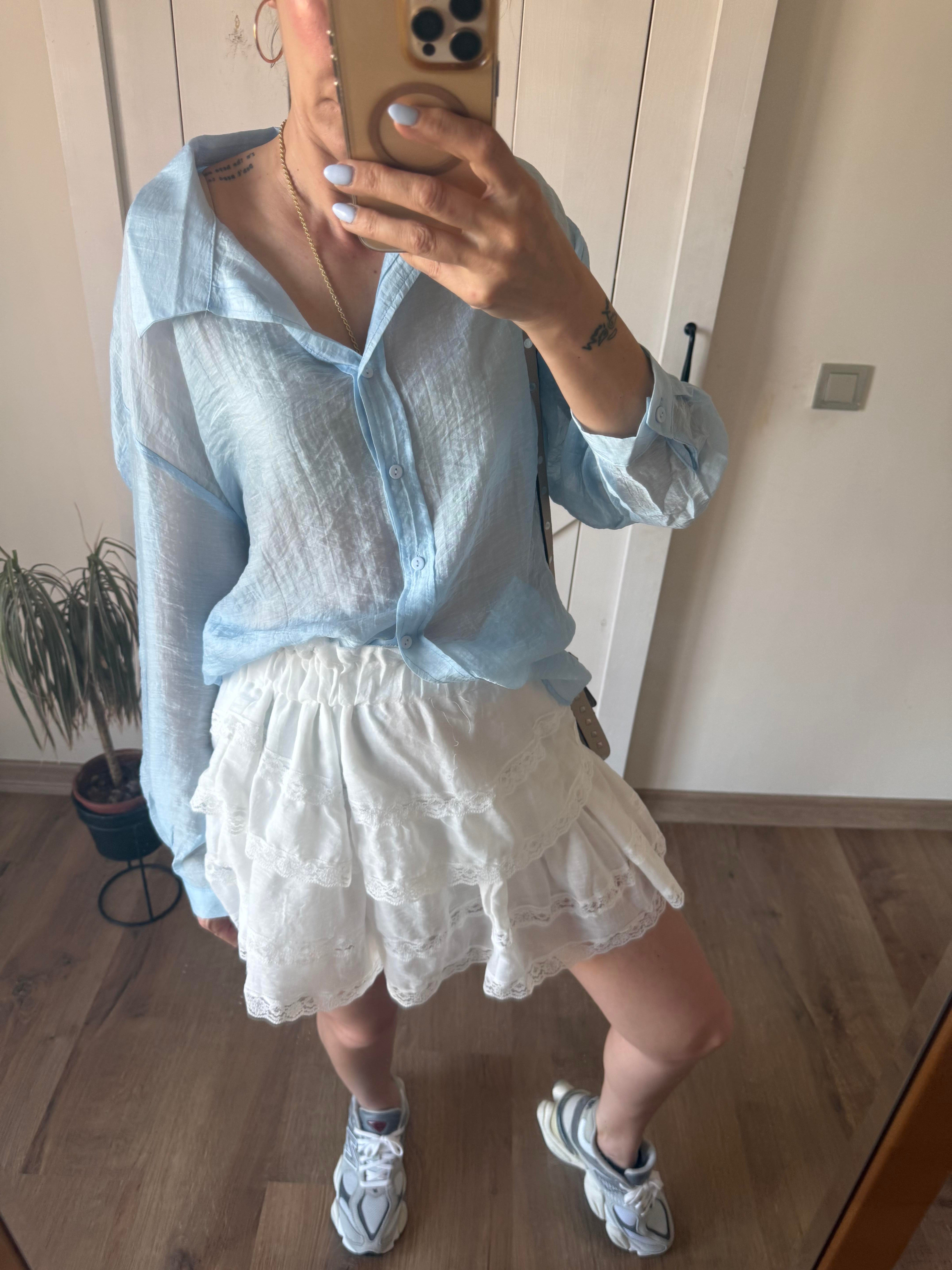 Katlı Mini Beyaz Dantelli Etek