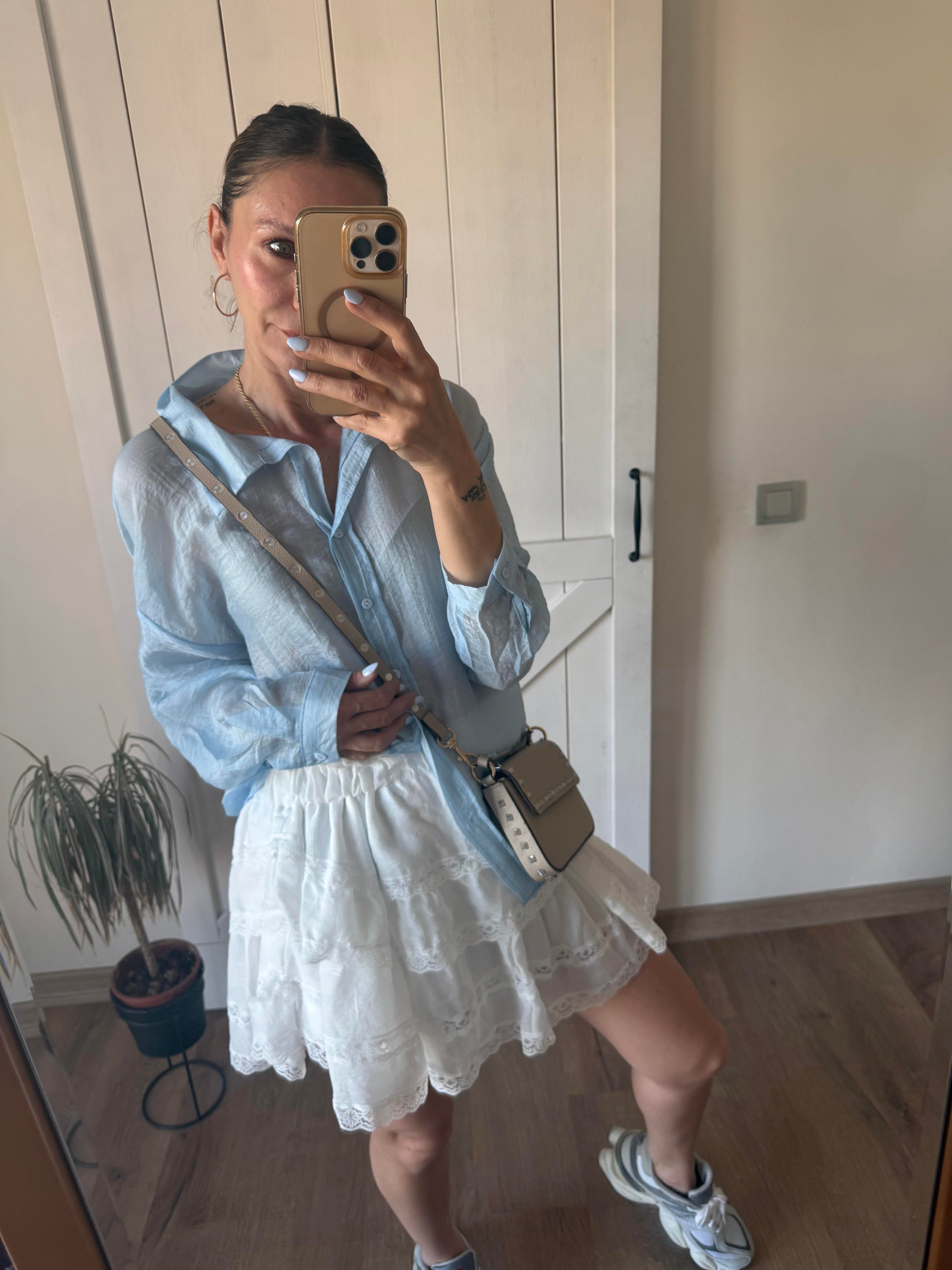 Katlı Mini Beyaz Dantelli Etek