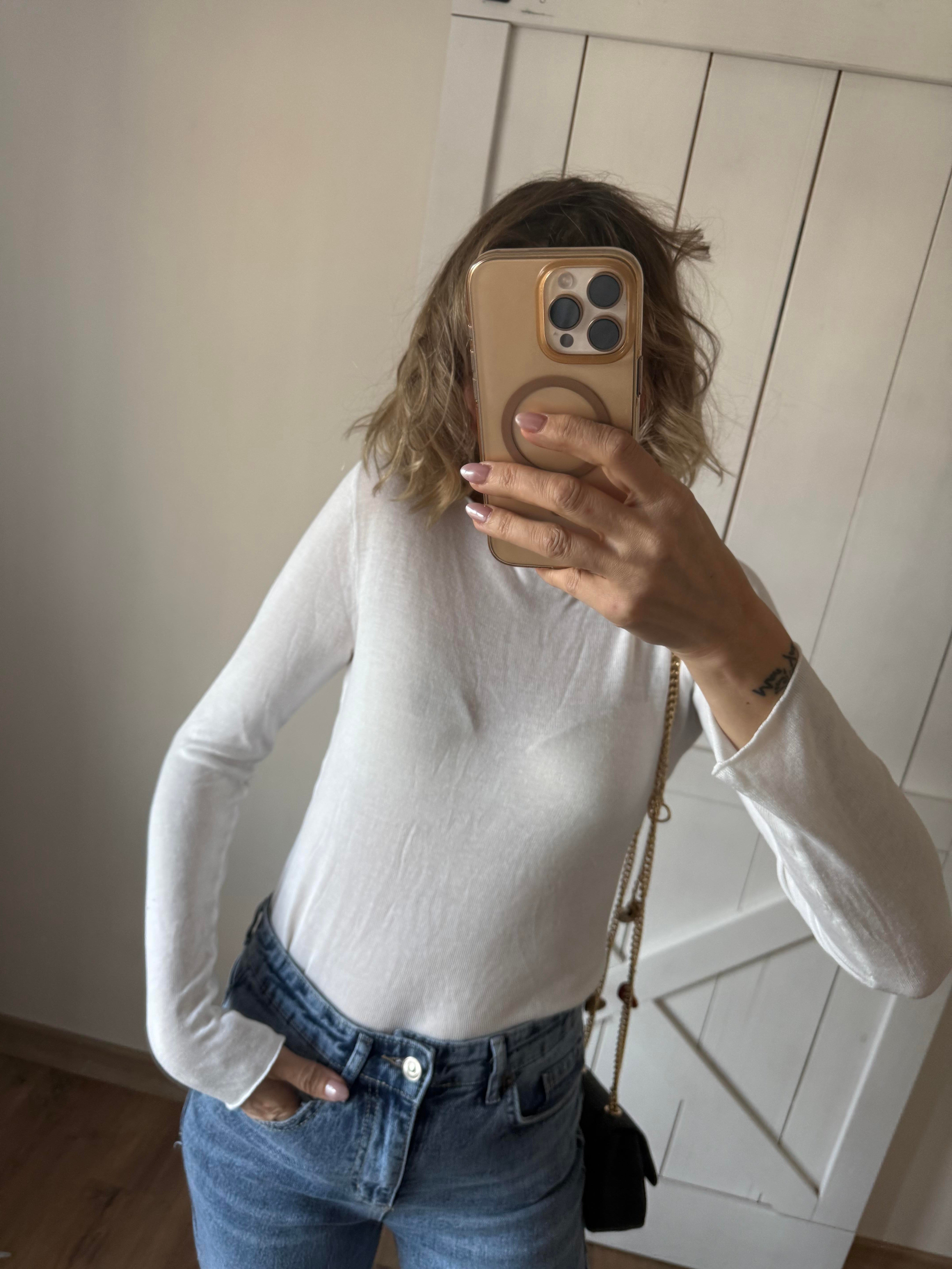 Kayık Yaka Beyaz Transparan Bluz