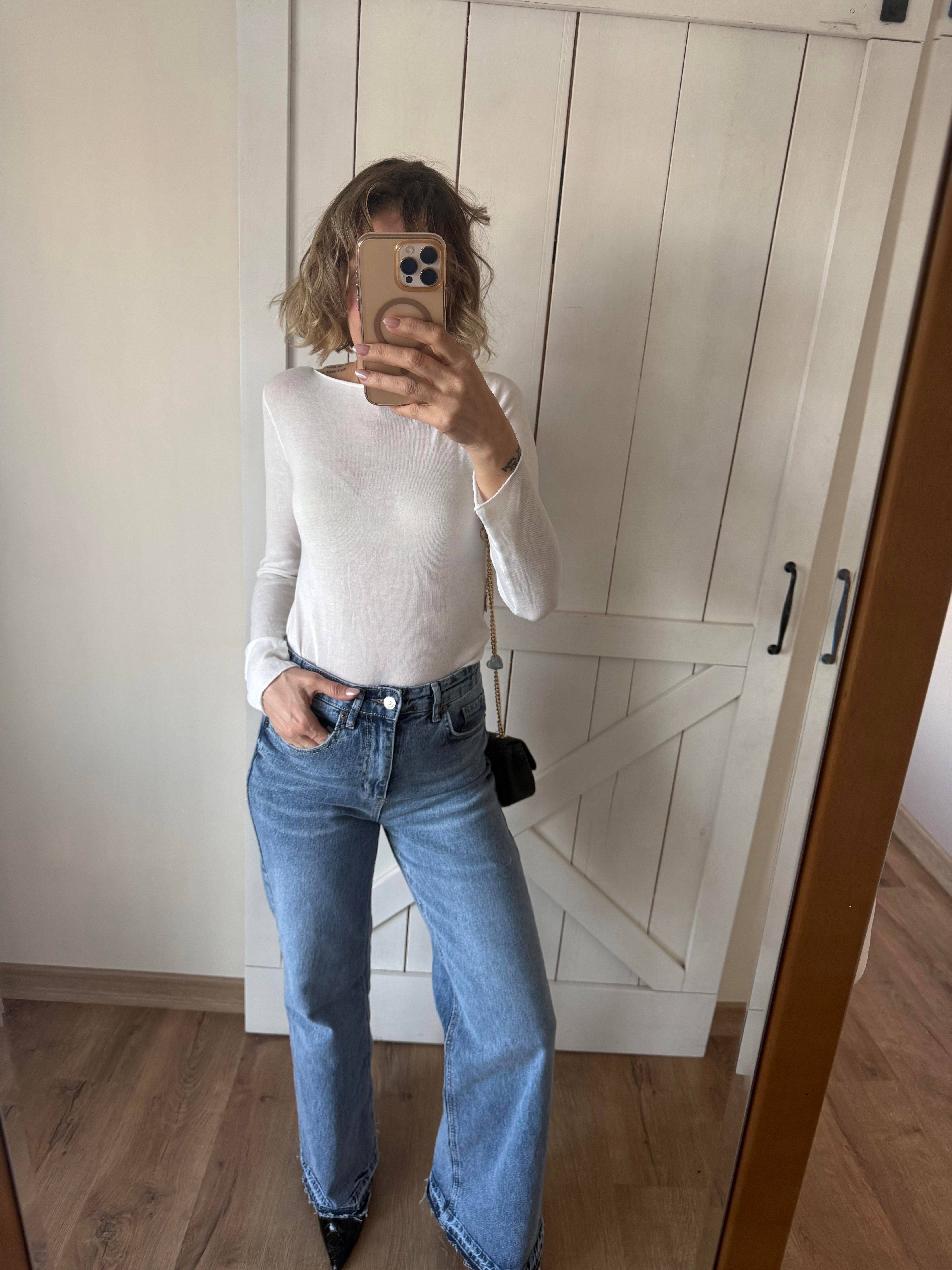 Kayık Yaka Beyaz Transparan Bluz