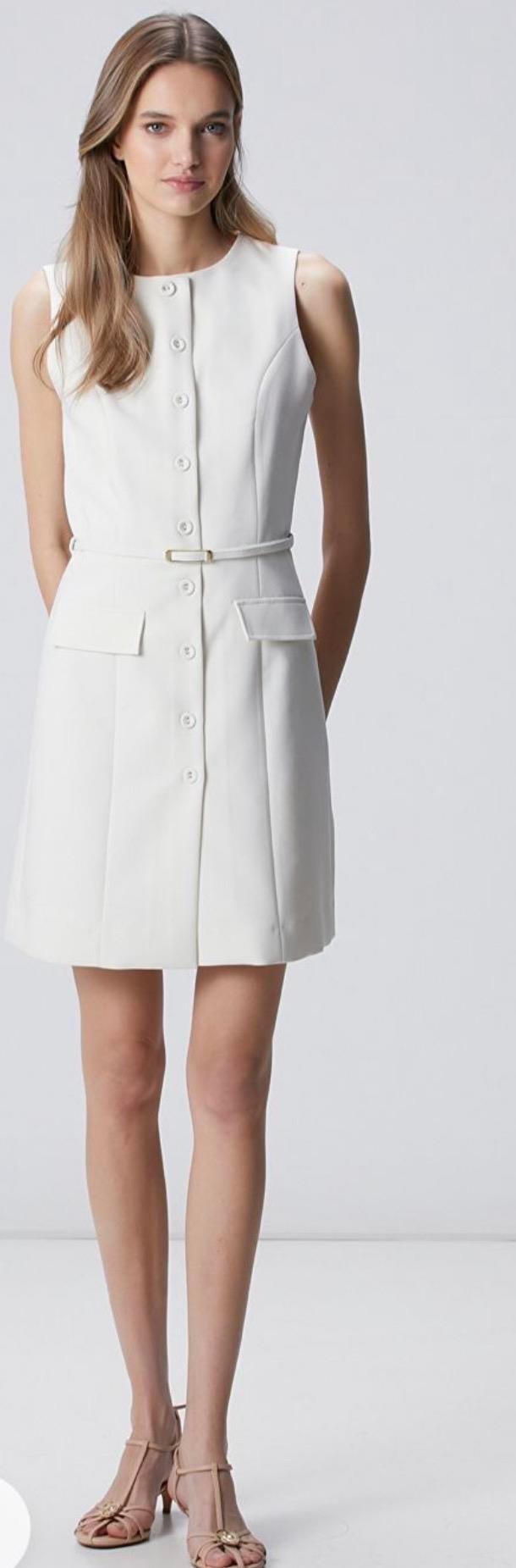 Kemerli Beyaz Work Elbise