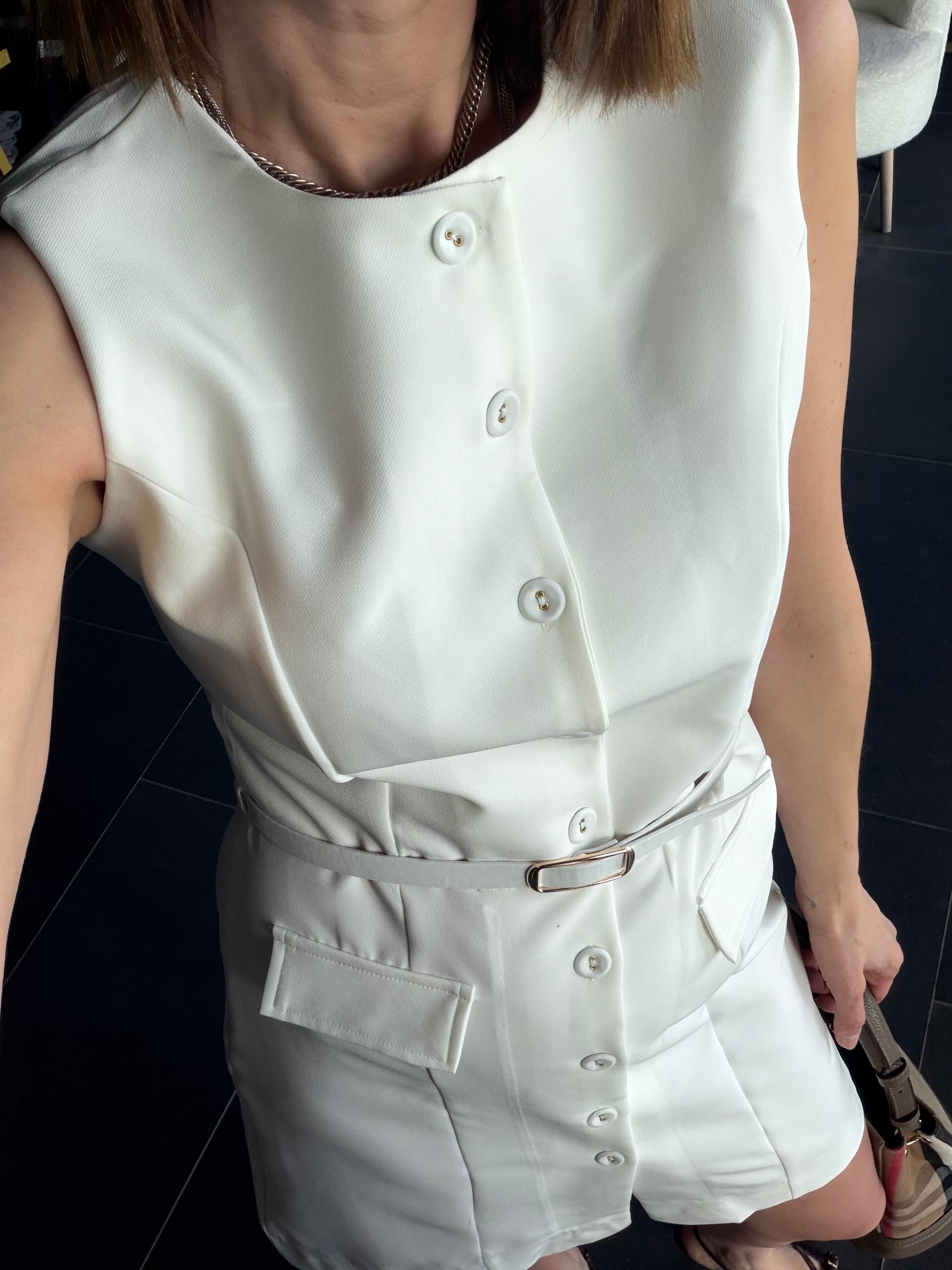 Kemerli Beyaz Work Elbise