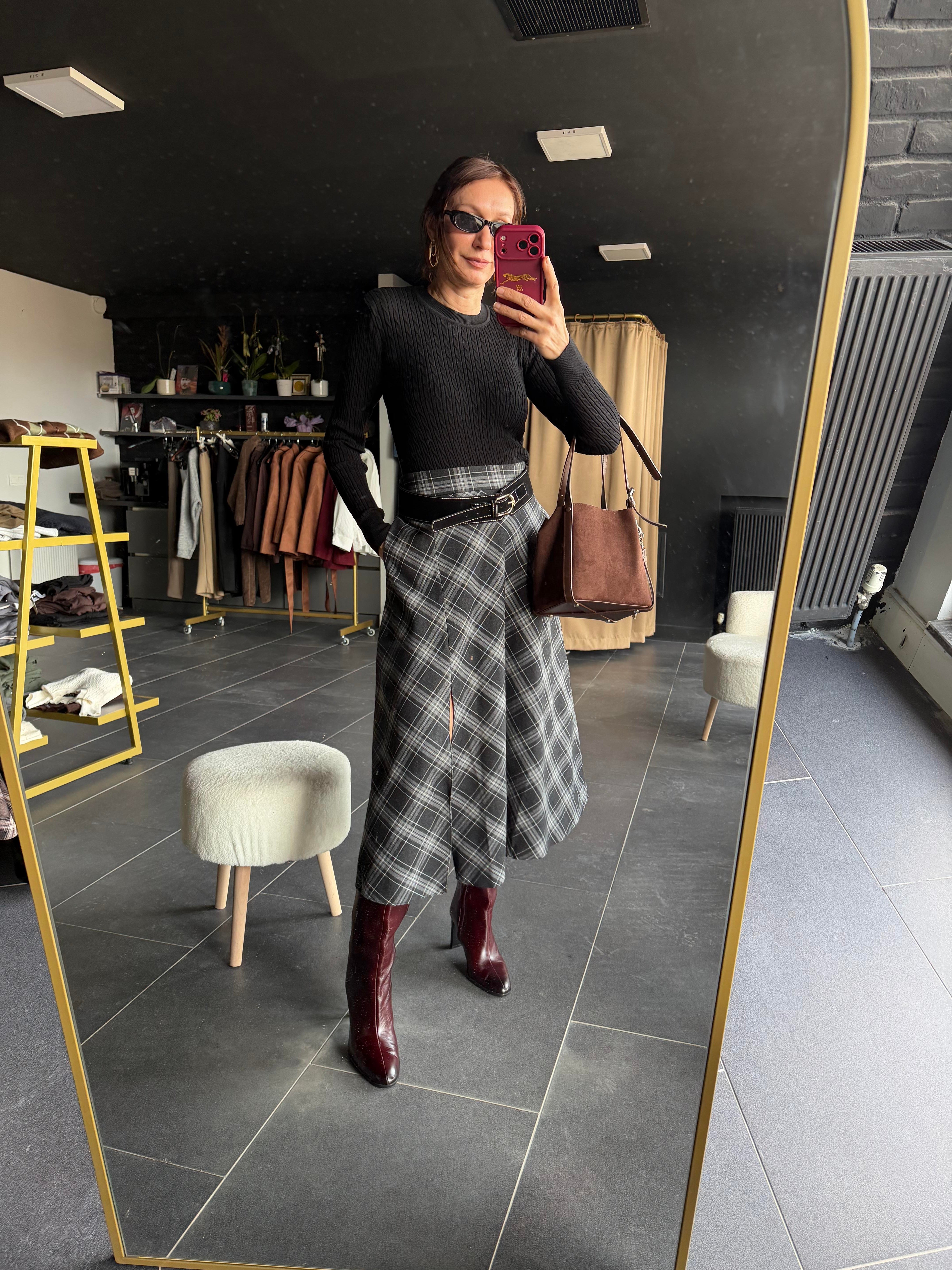 Kemerli Ekose Siyah Etek