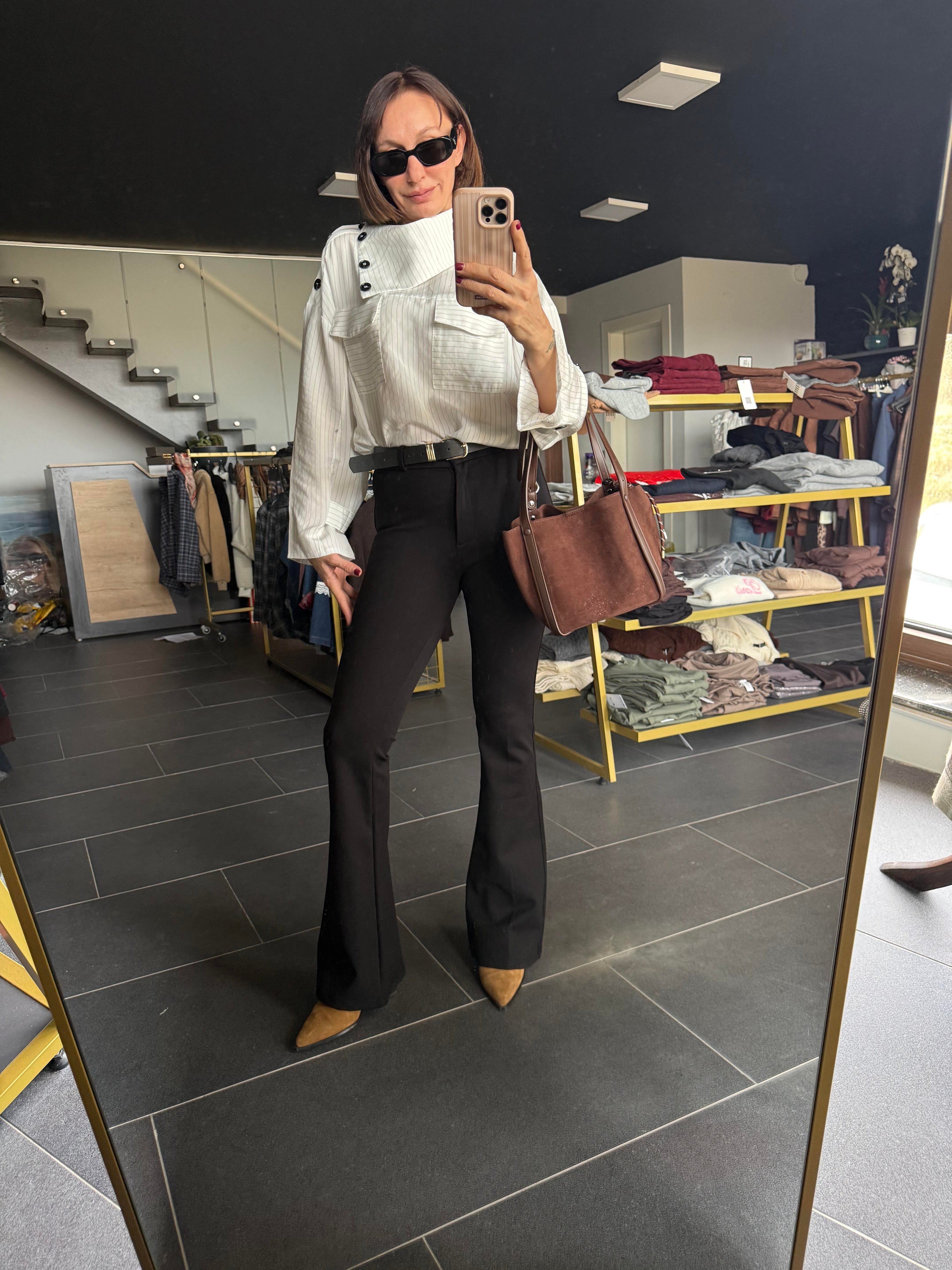 Kemerli İspanyol Siyah Pantolon