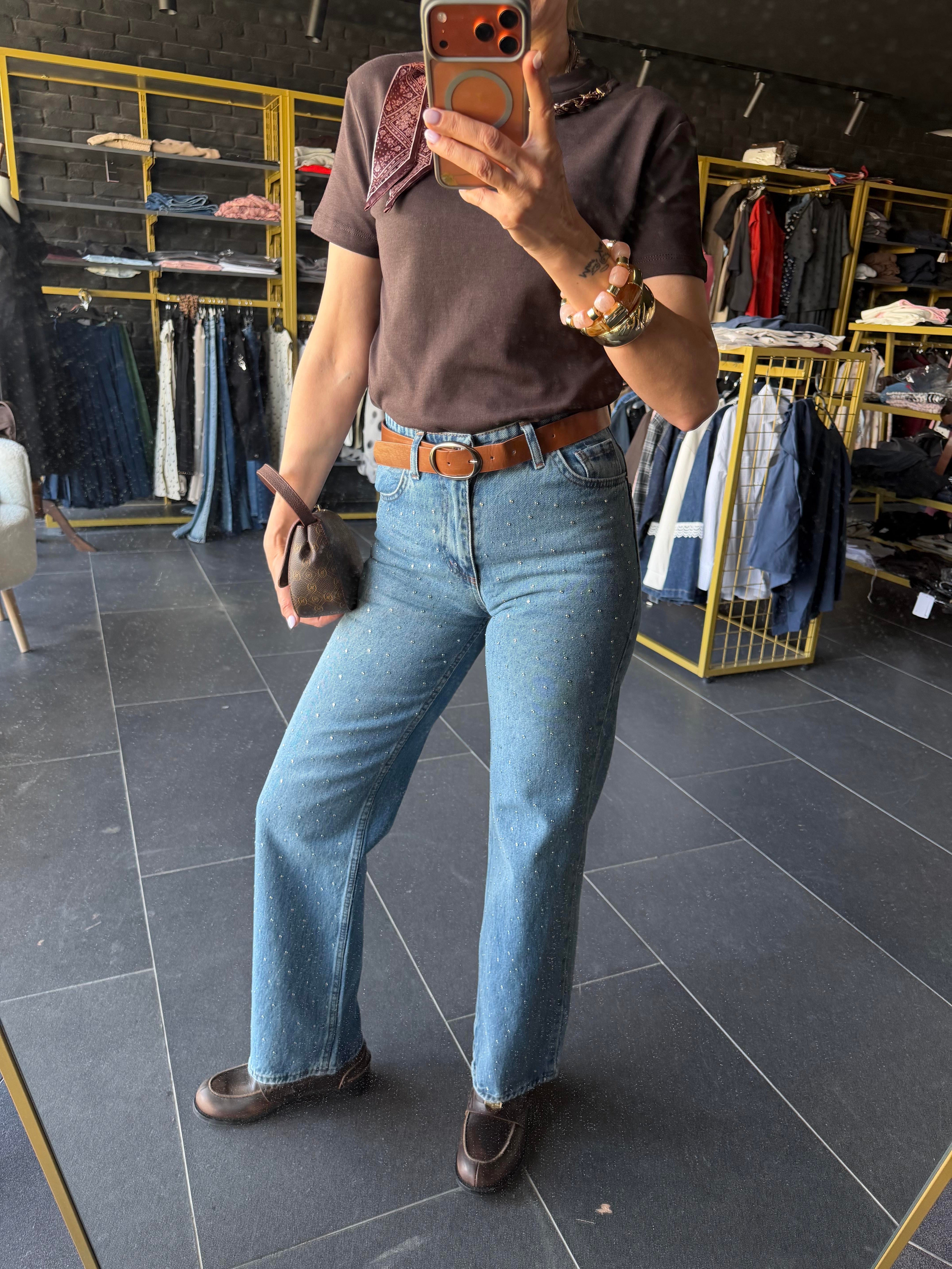 Kemerli Premium Taşlı Jean