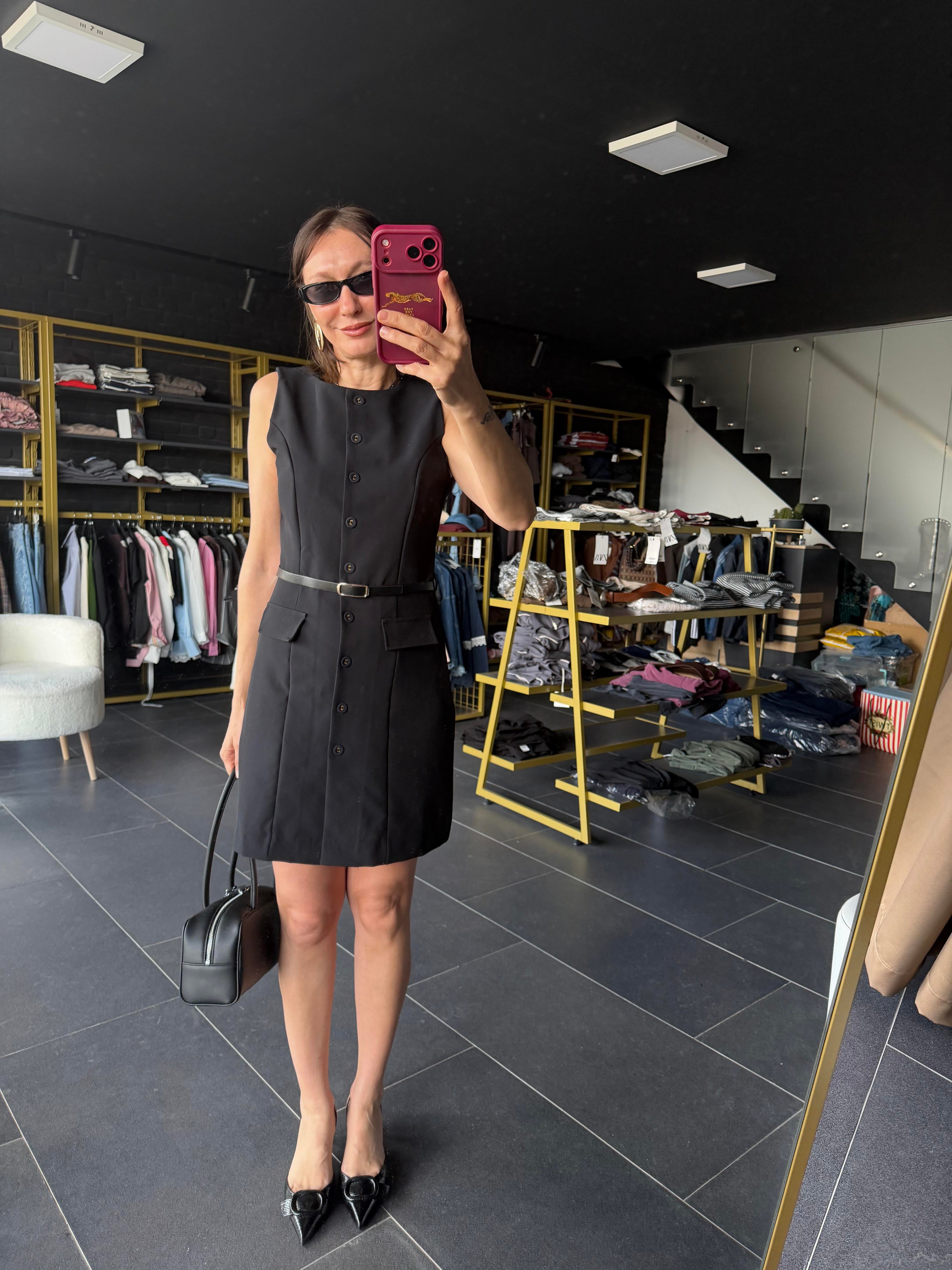 Kemerli Siyah Work Elbise