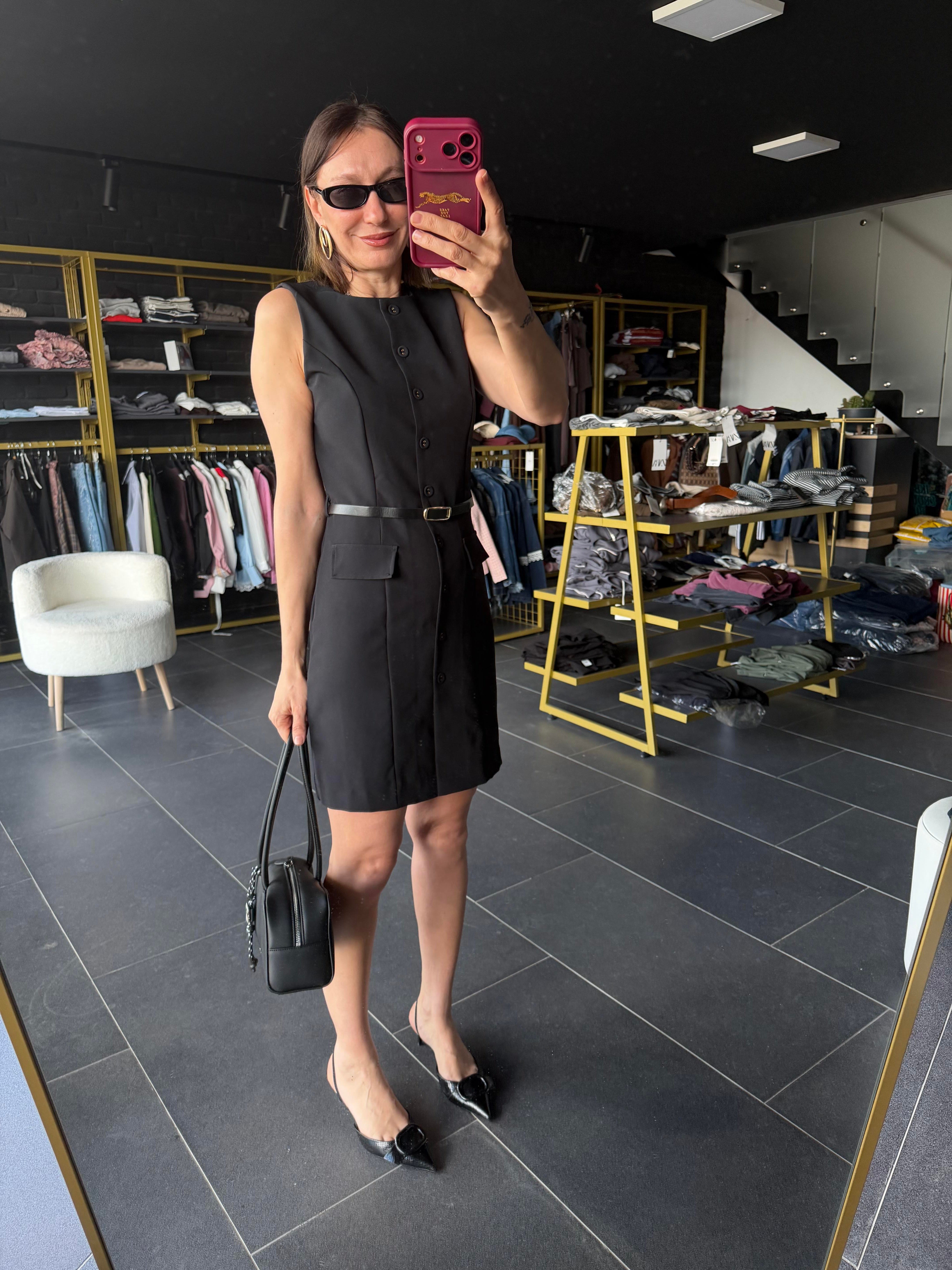 Kemerli Siyah Work Elbise