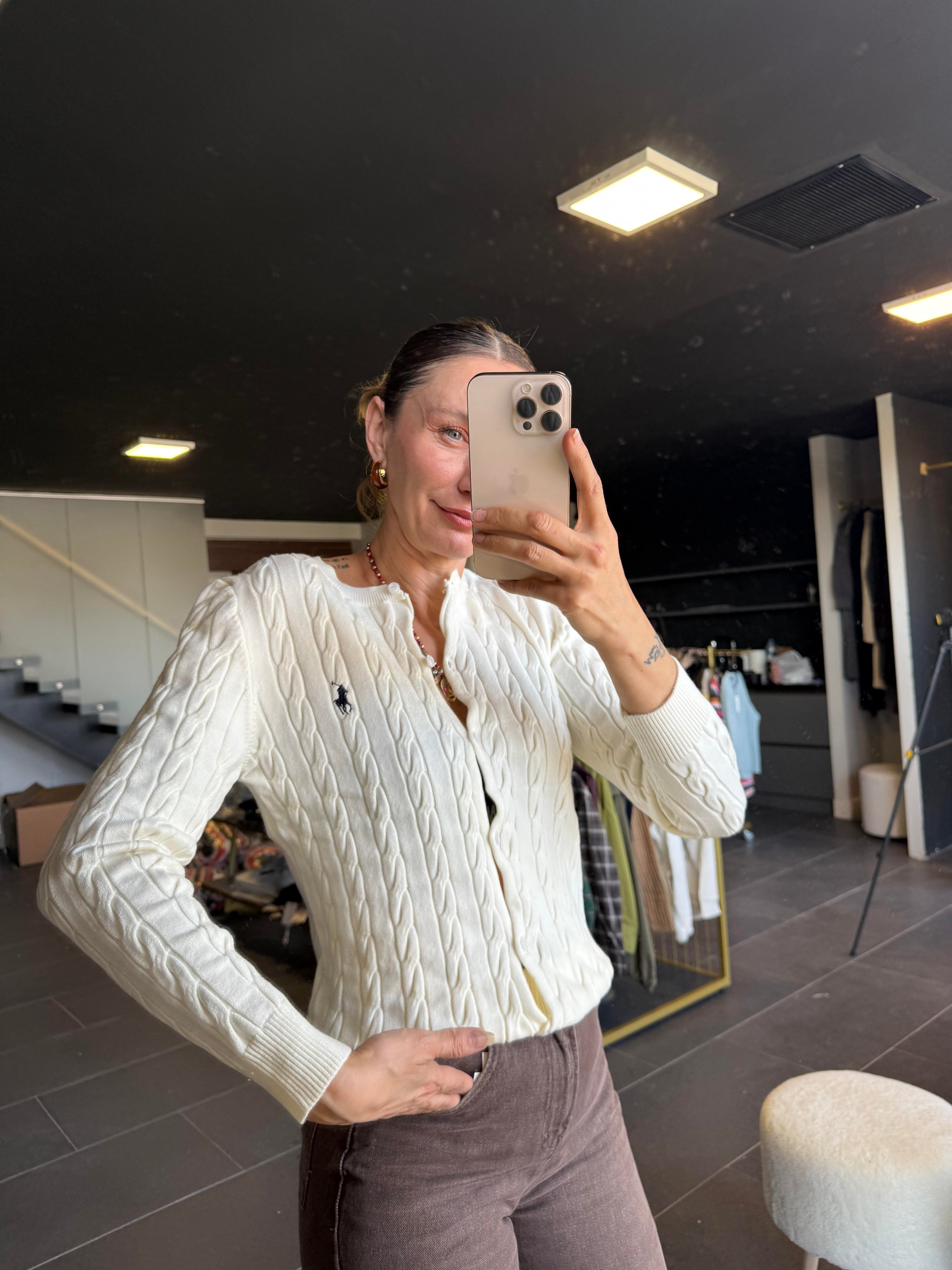 Kemik Kalın Saç Örgü Hırka