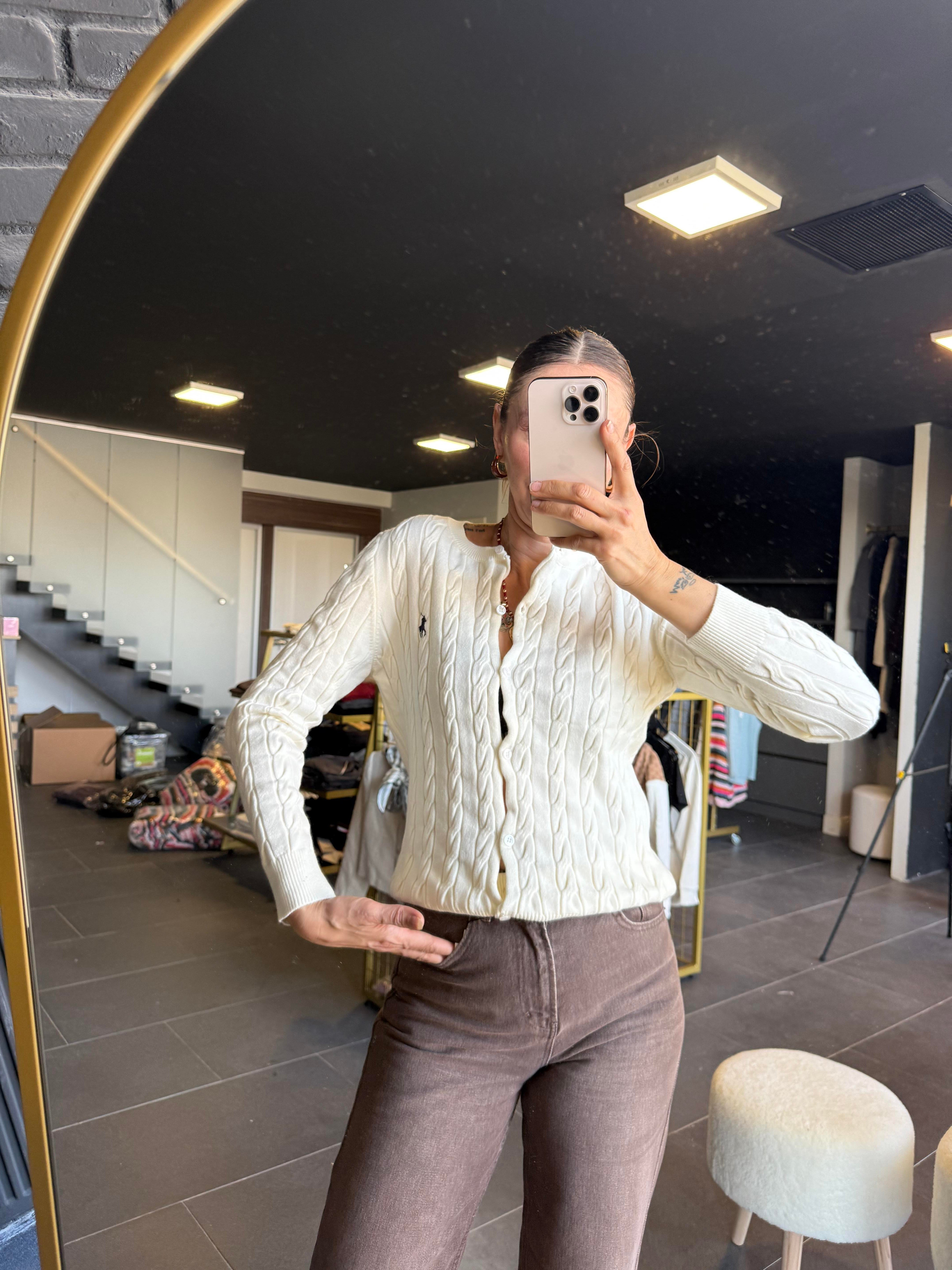 Kemik Kalın Saç Örgü Hırka