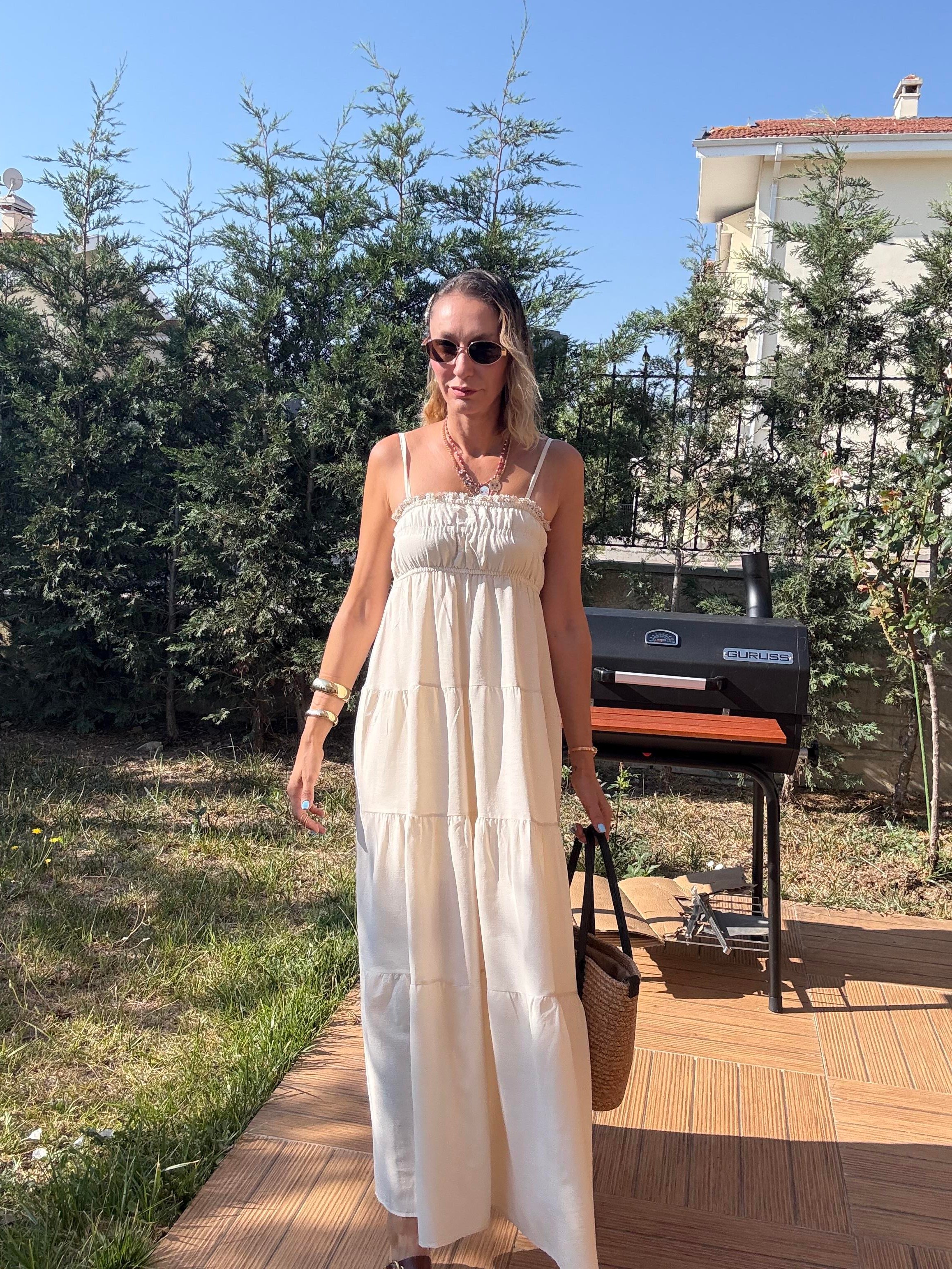 Keten Askılı Taş Soft Elbise