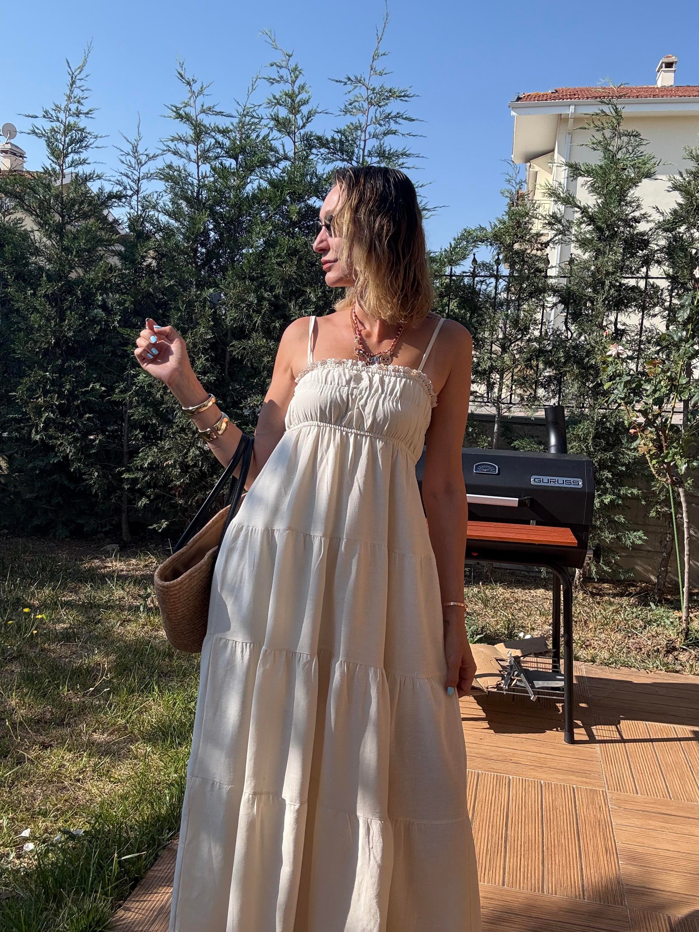 Keten Askılı Taş Soft Elbise