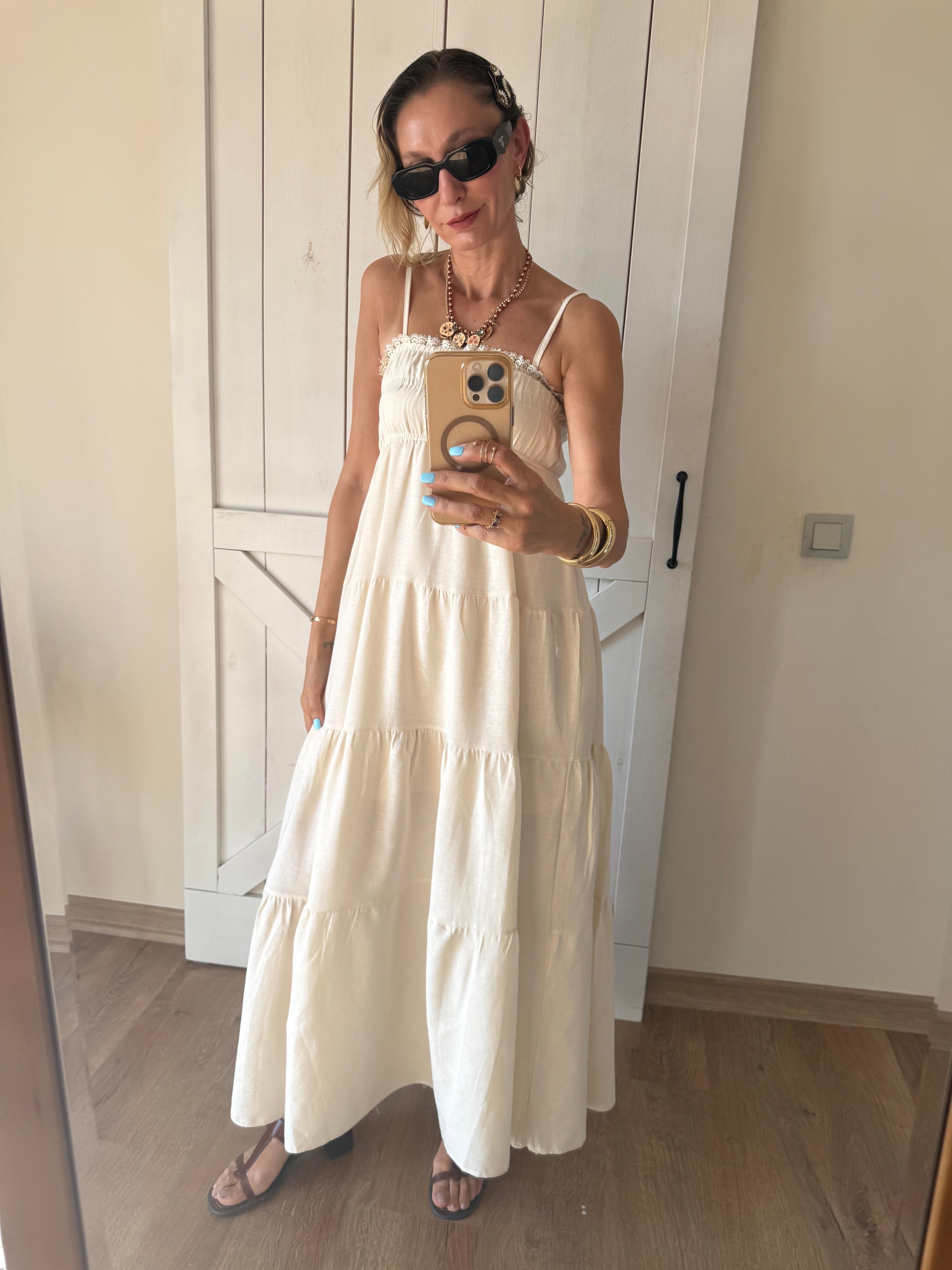 Keten Askılı Taş Soft Elbise