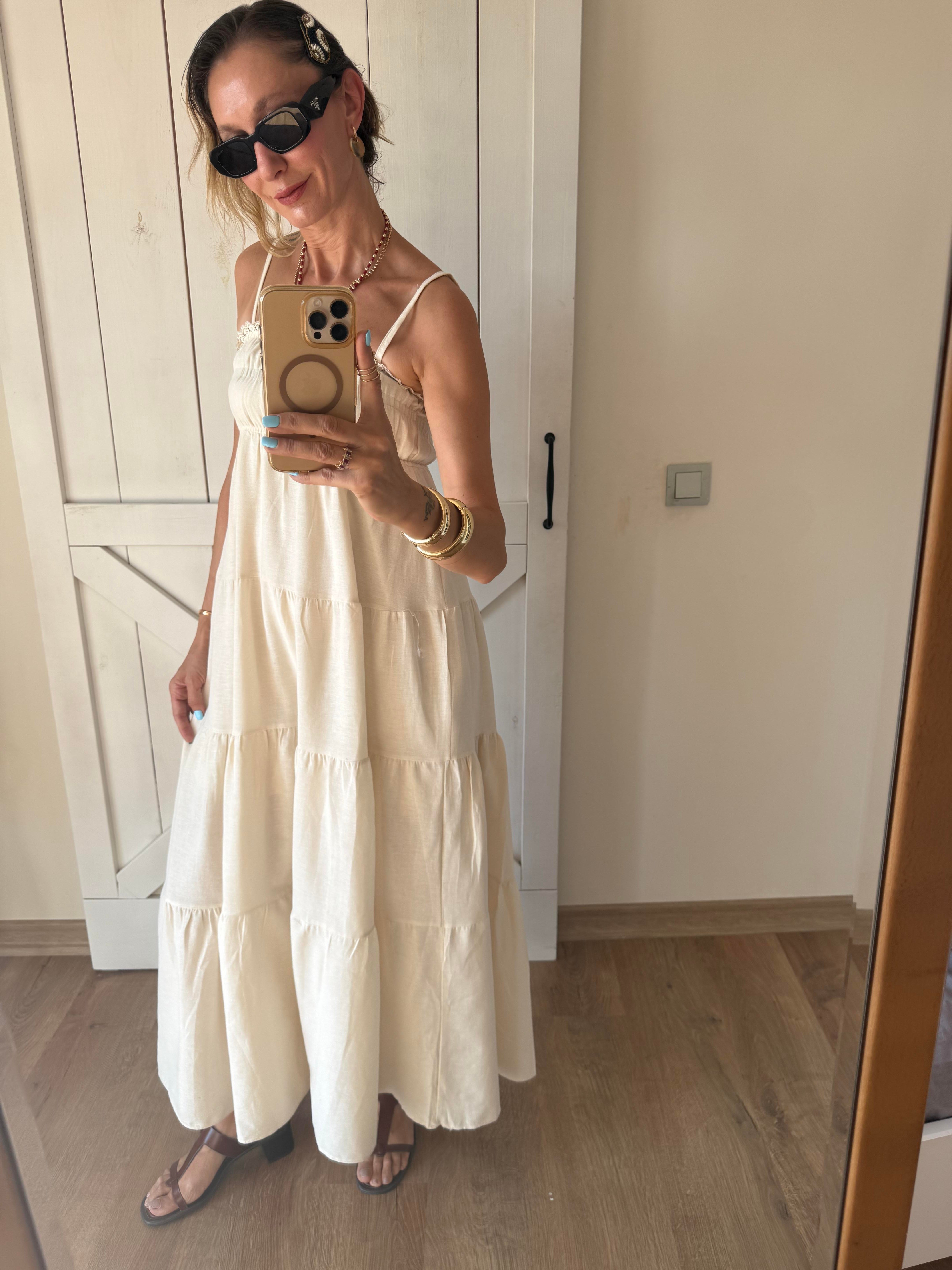 Keten Askılı Taş Soft Elbise