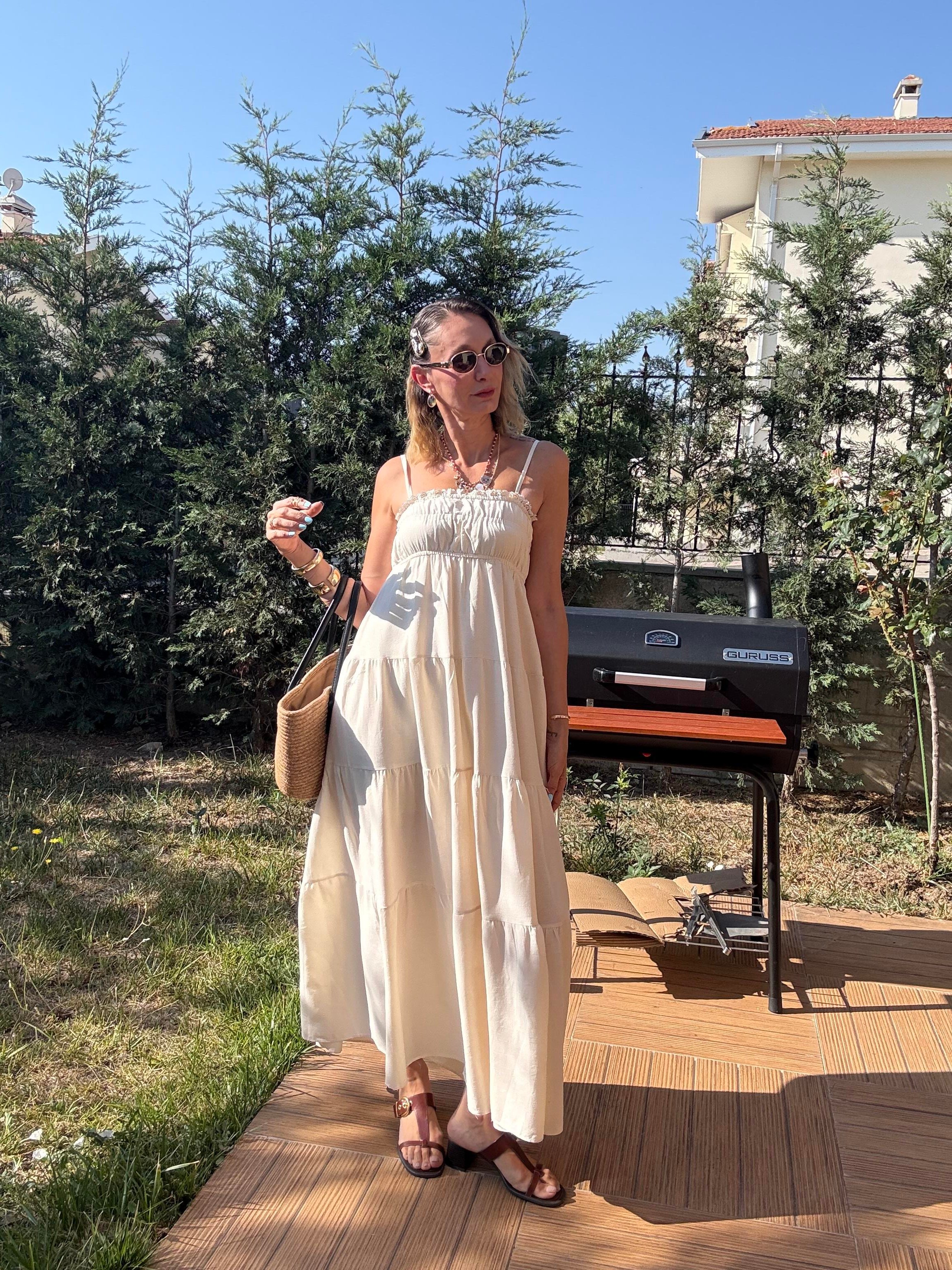 Keten Askılı Taş Soft Elbise