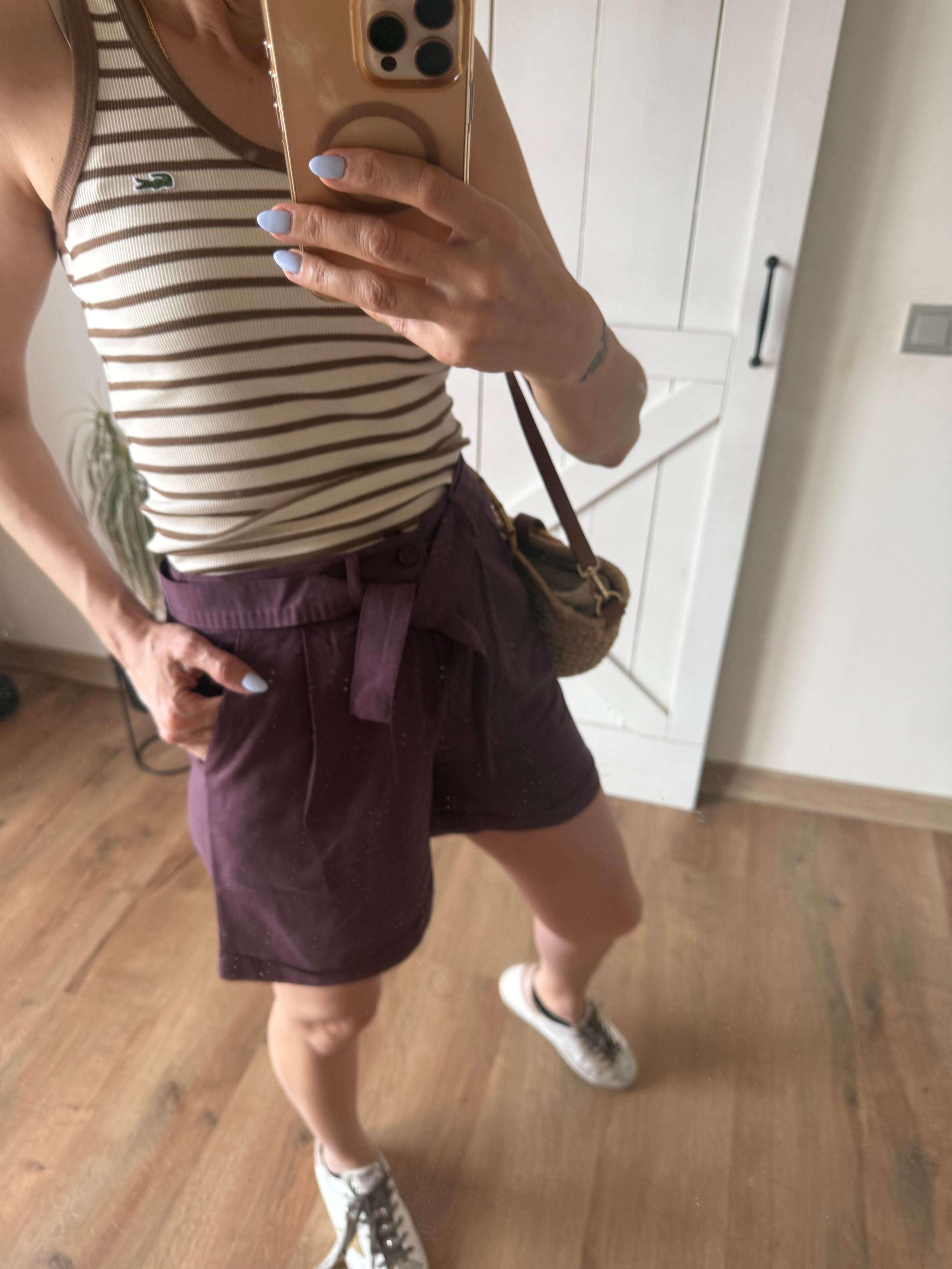 Keten Bordo Kuşaklı Şehir İçi Boy Şort