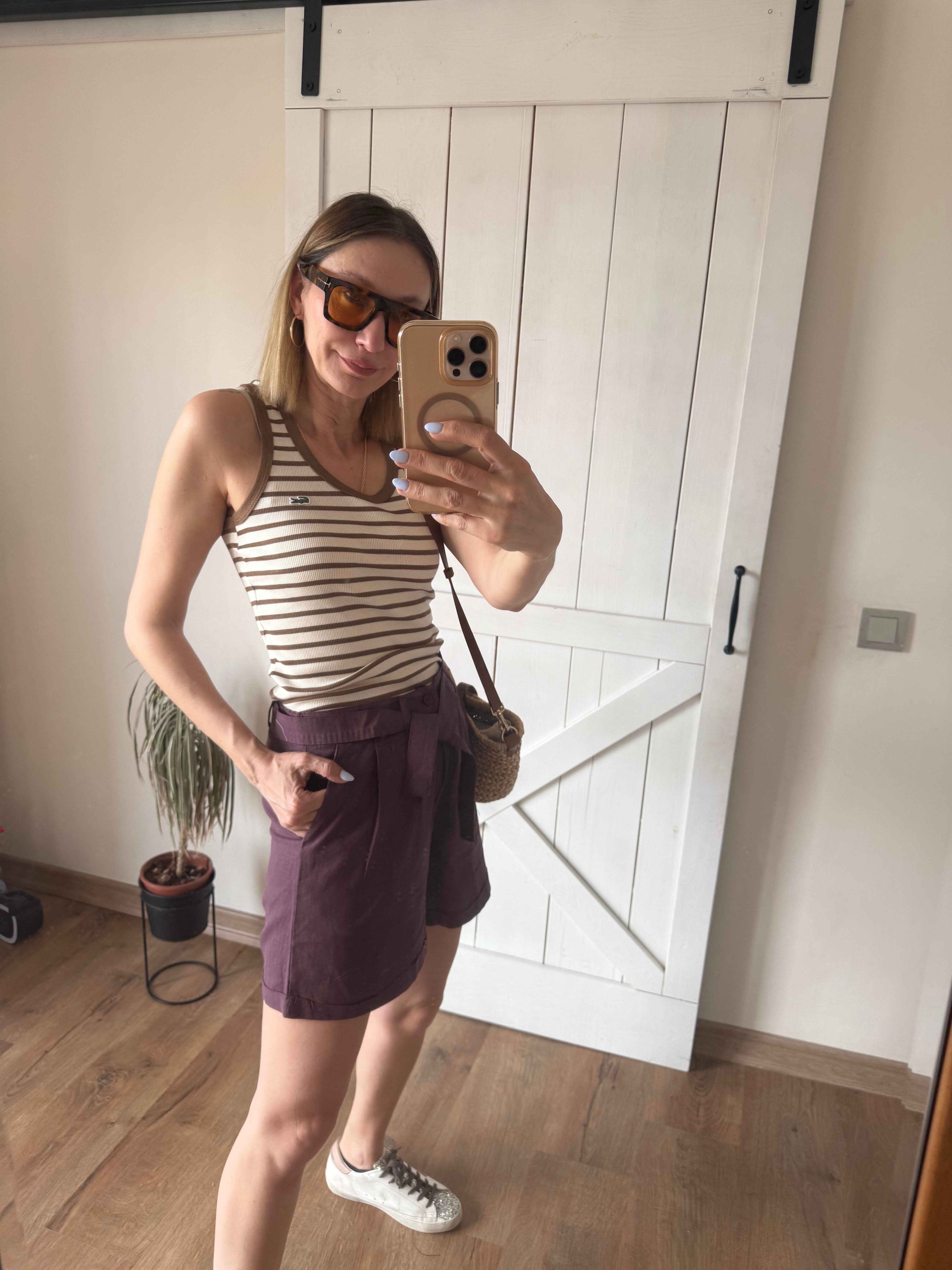 Keten Bordo Kuşaklı Şehir İçi Boy Şort