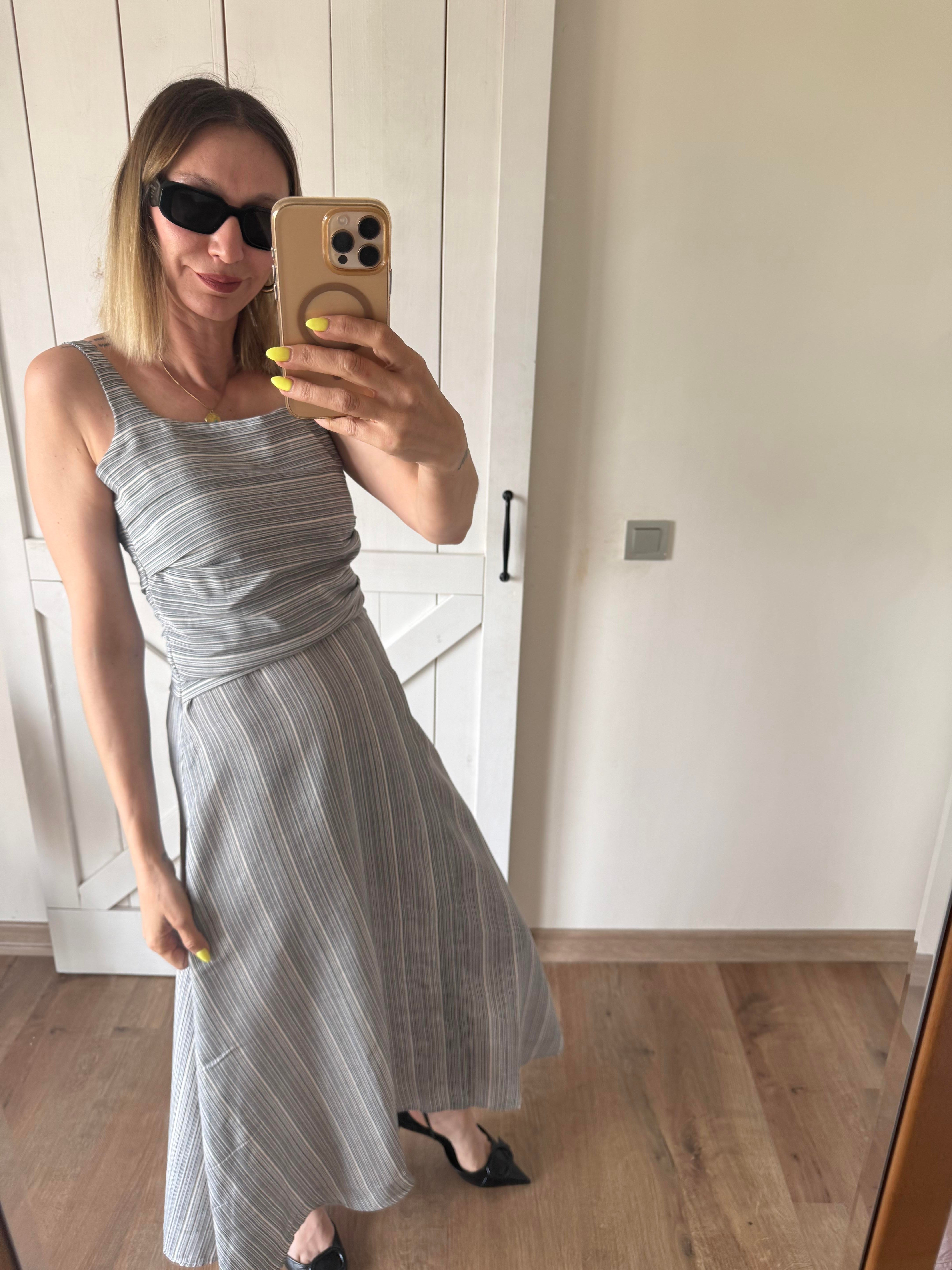 Keten Çizgili Elbise