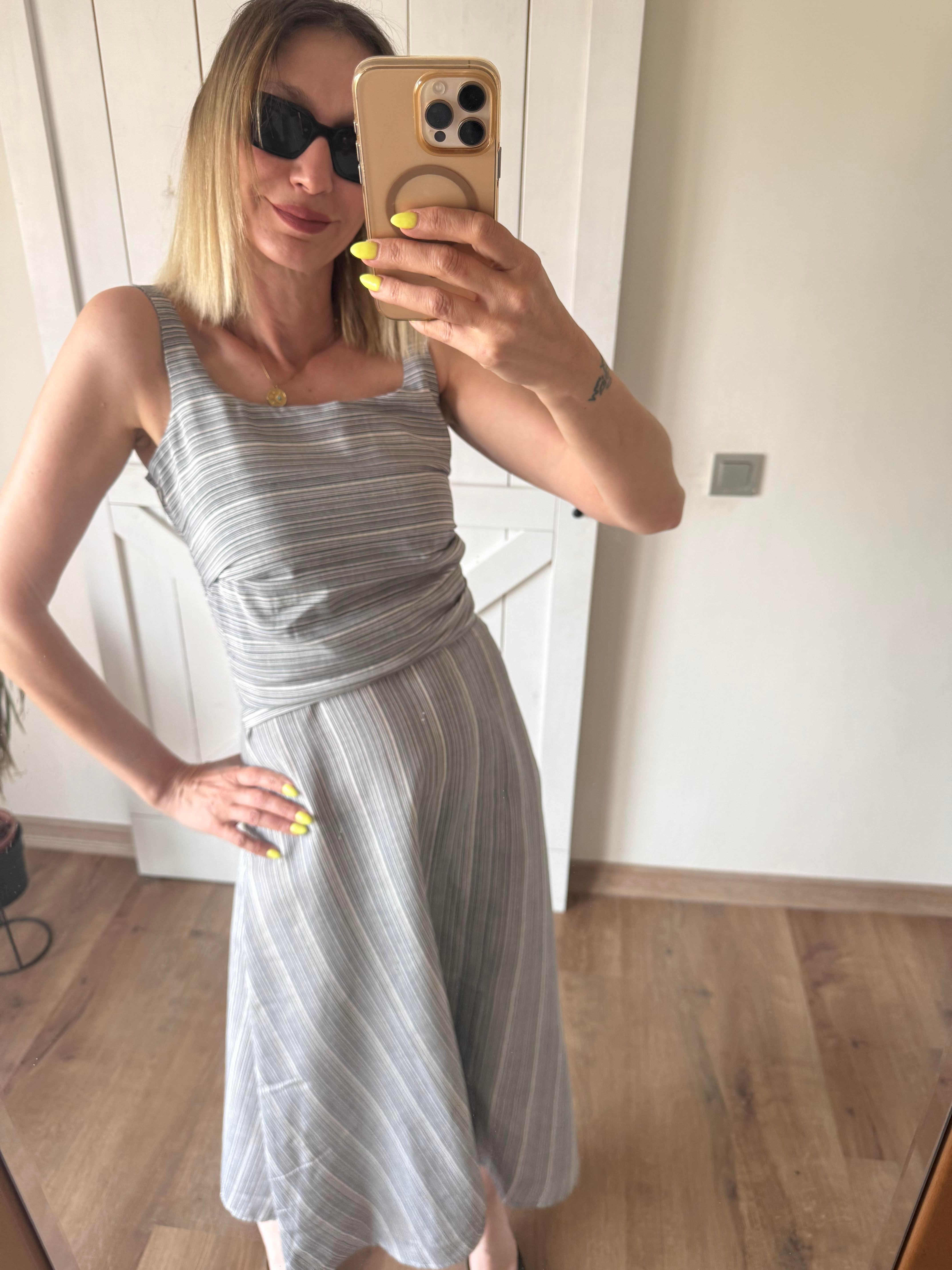 Keten Çizgili Elbise