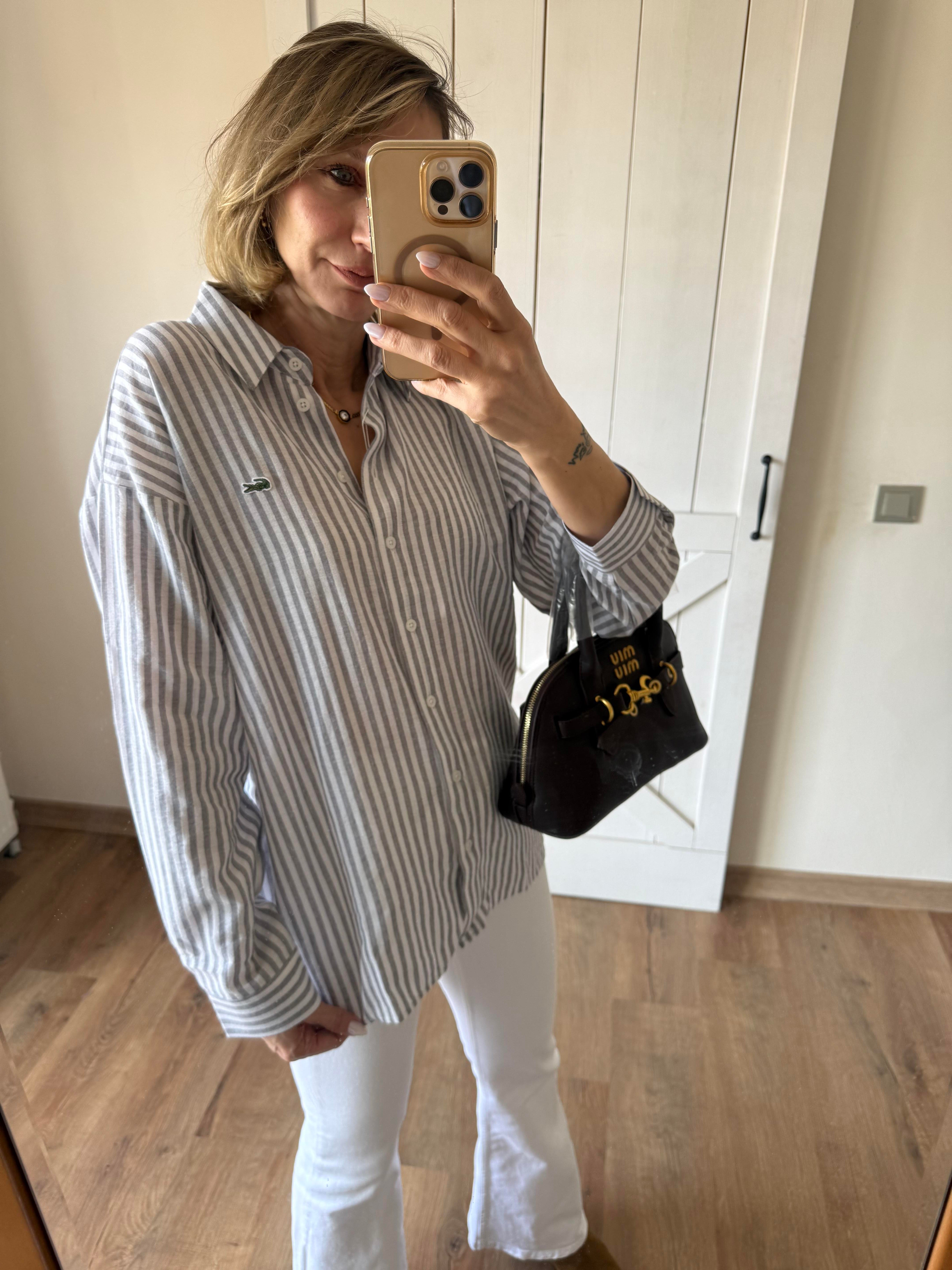 Keten Gri Çizgili Gömlek