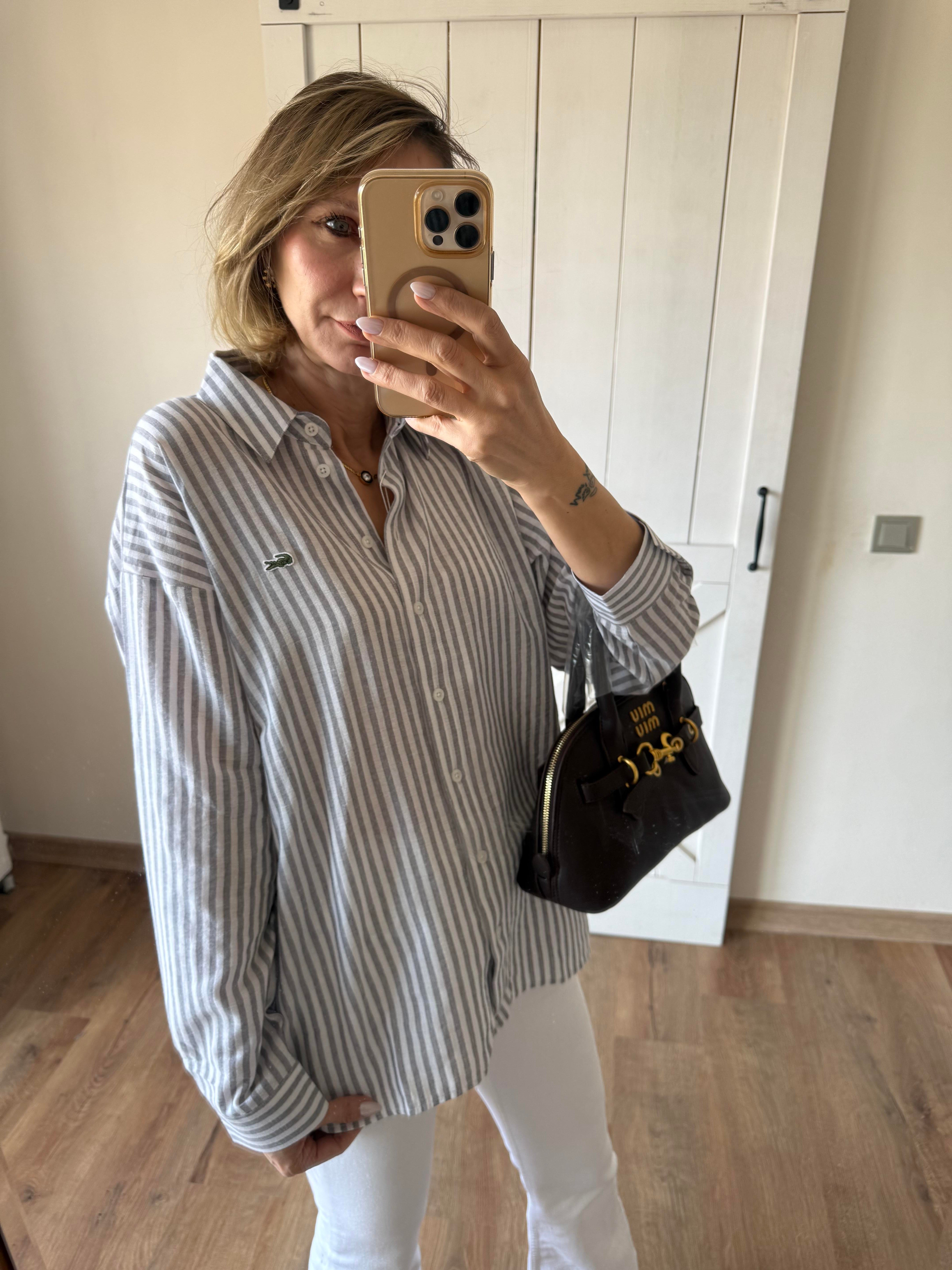 Keten Gri Çizgili Gömlek