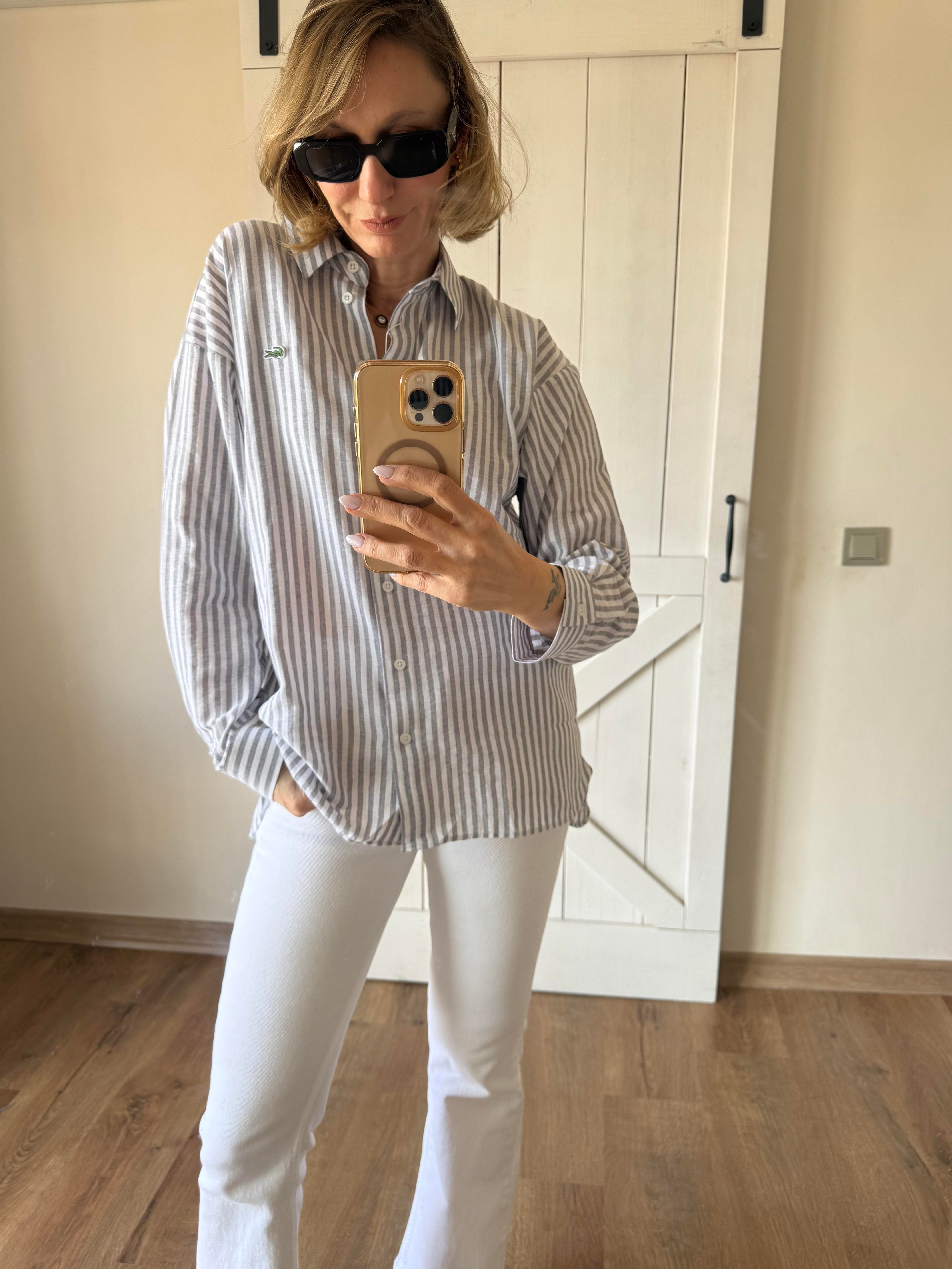 Keten Gri Çizgili Gömlek