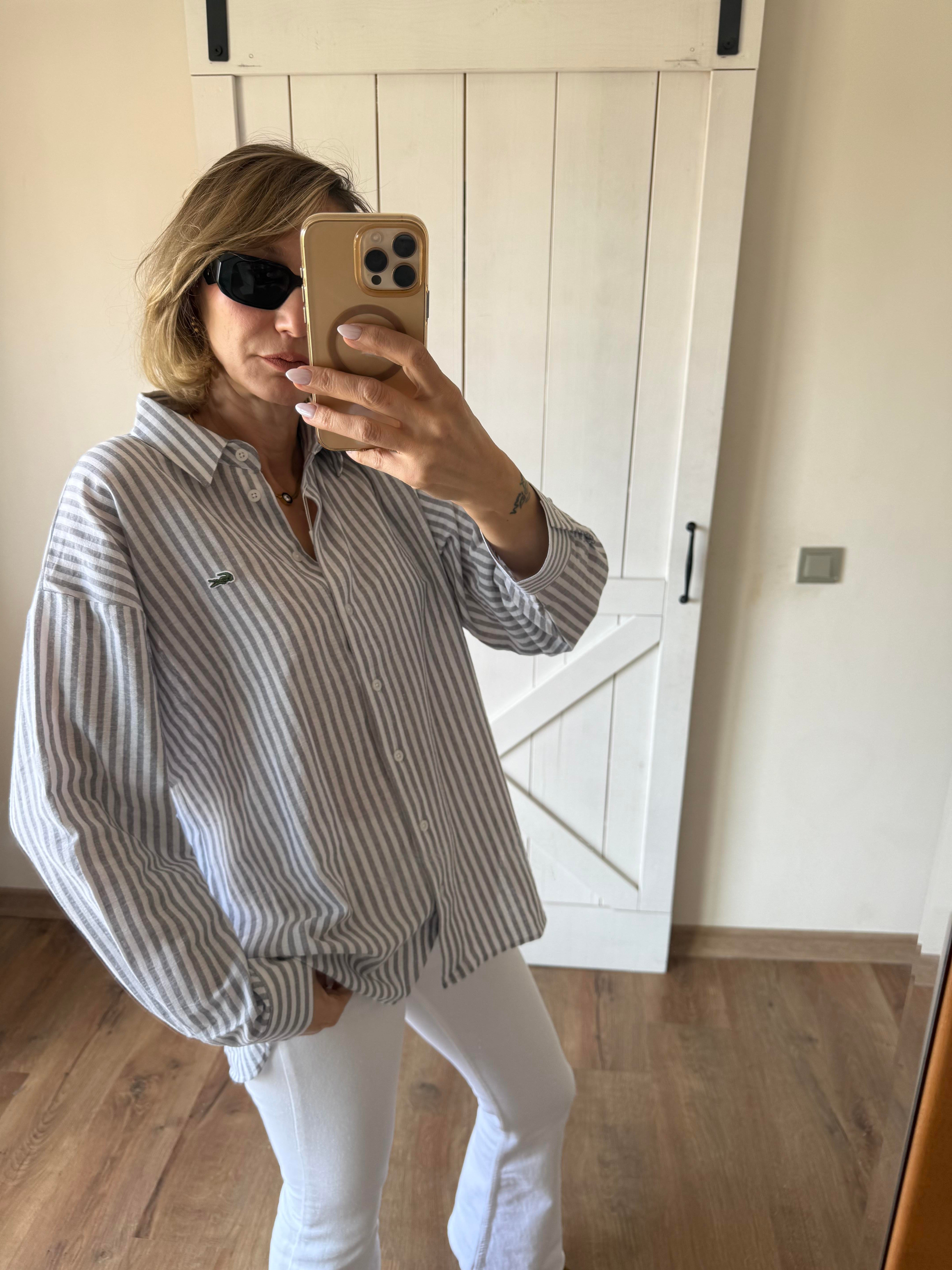 Keten Gri Çizgili Gömlek