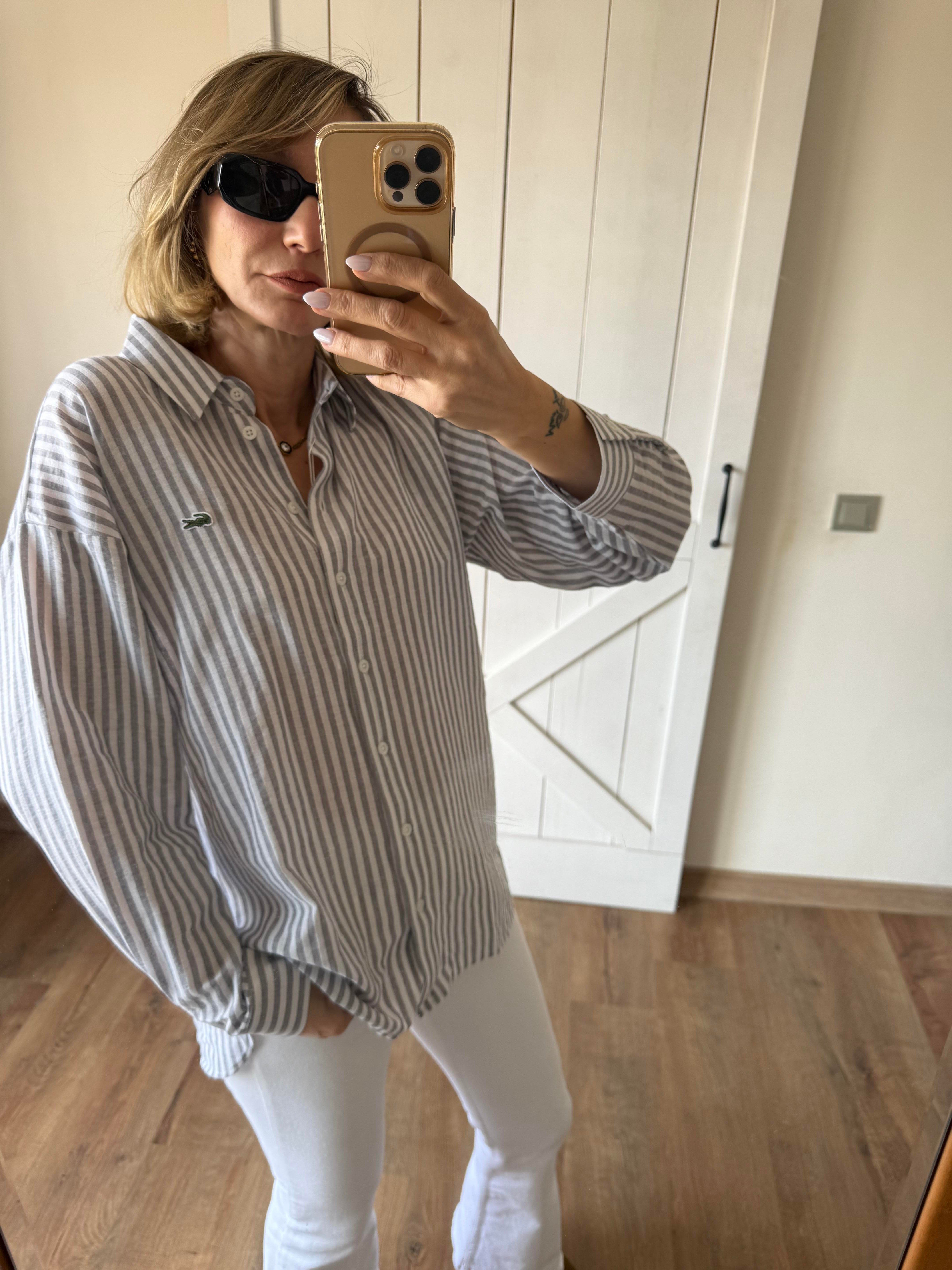 Keten Gri Çizgili Gömlek