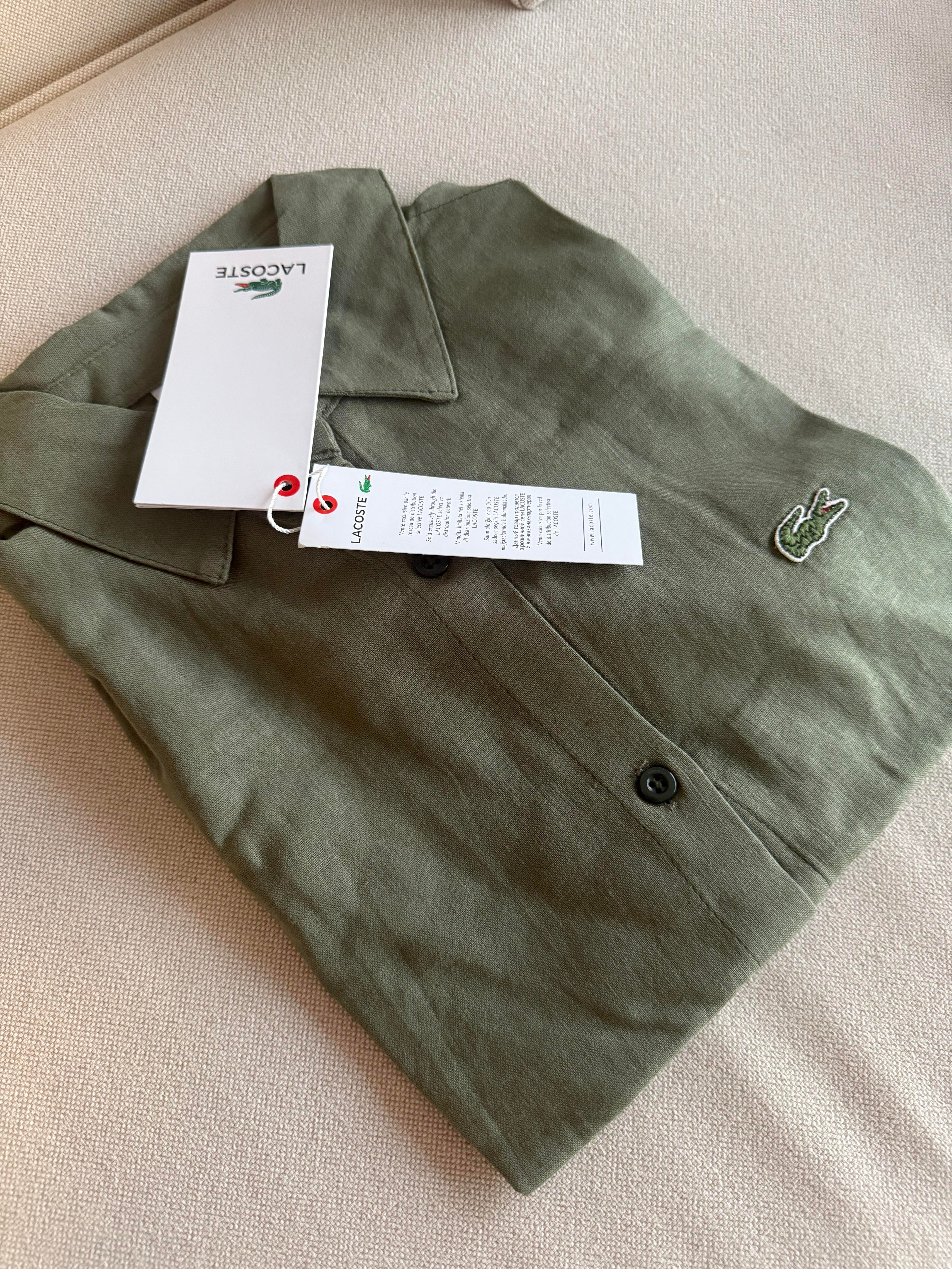 Keten Kısa Kollu Haki Gömlek