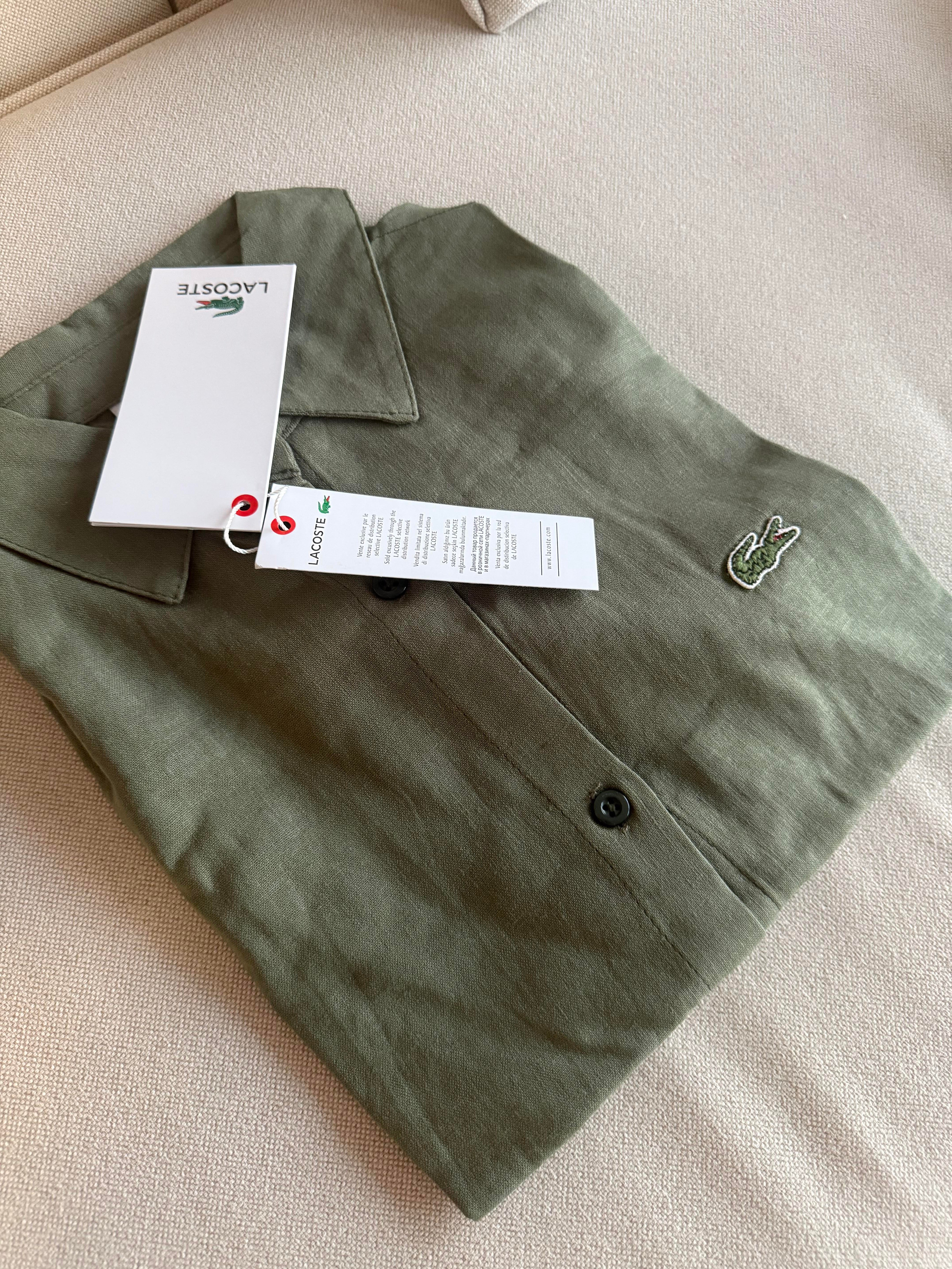 Keten Kısa Kollu Haki Gömlek