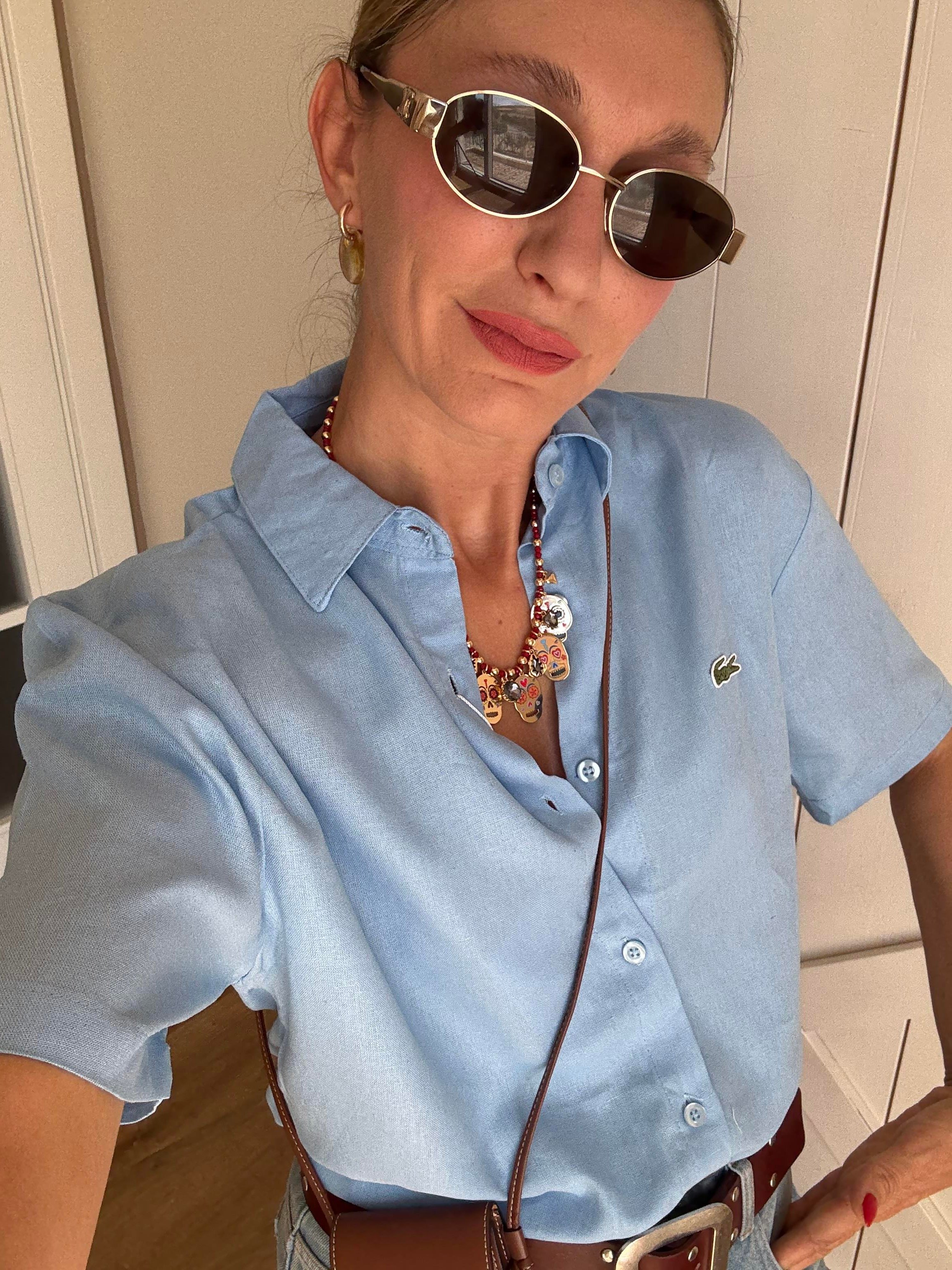 Keten Kısa Kollu Sand Gömlek