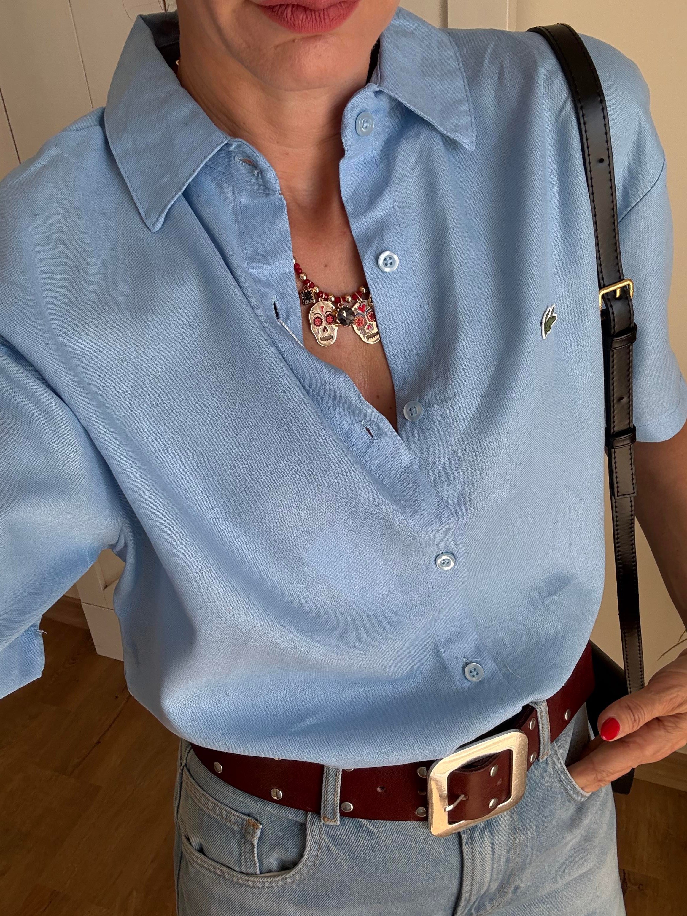 Keten Kısa Kollu Sand Gömlek