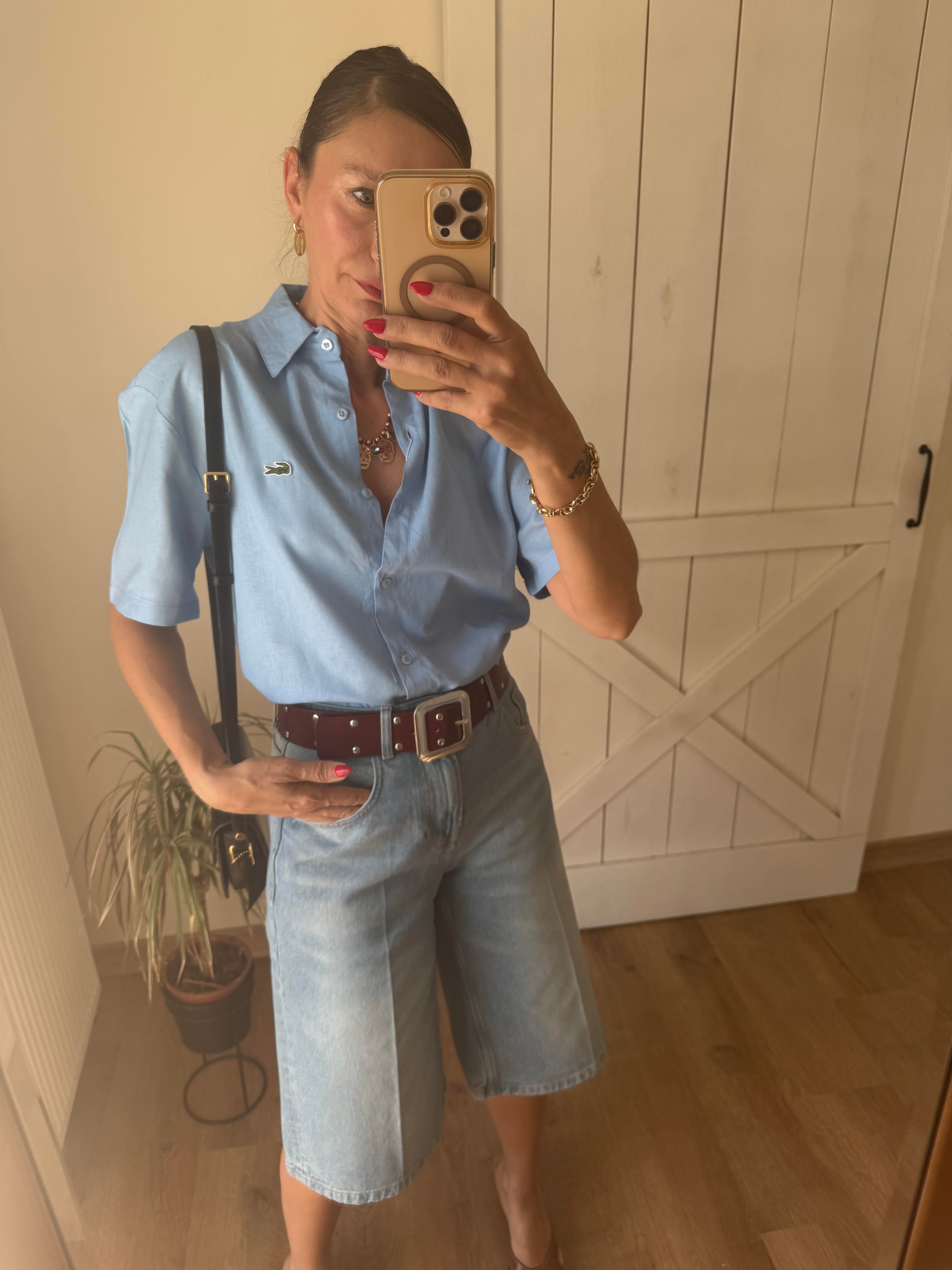 Keten Kısa Kollu Sand Gömlek