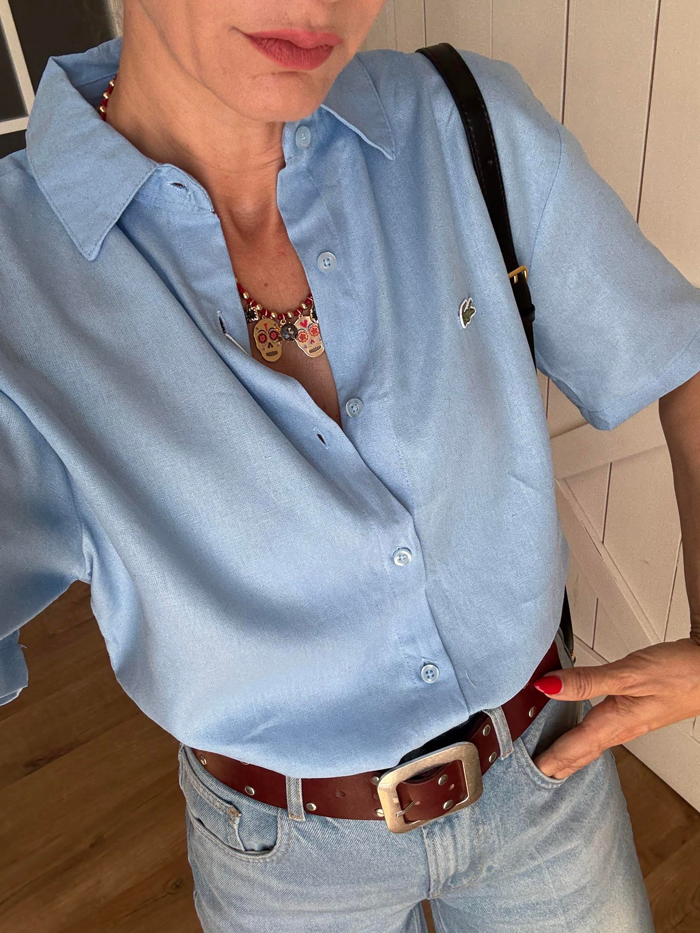 Keten Kısa Kollu Sand Gömlek