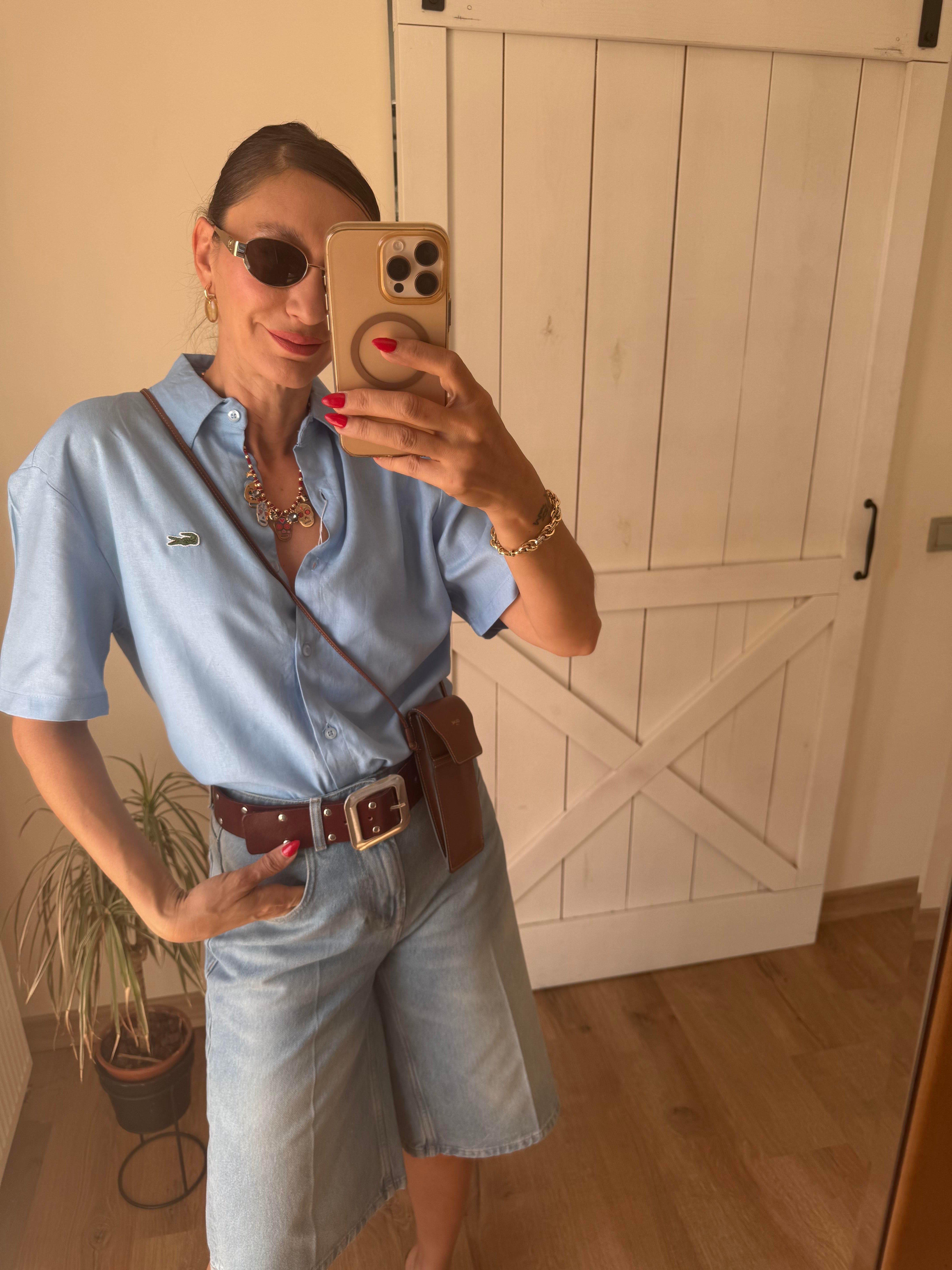 Keten Kısa Kollu Sand Gömlek