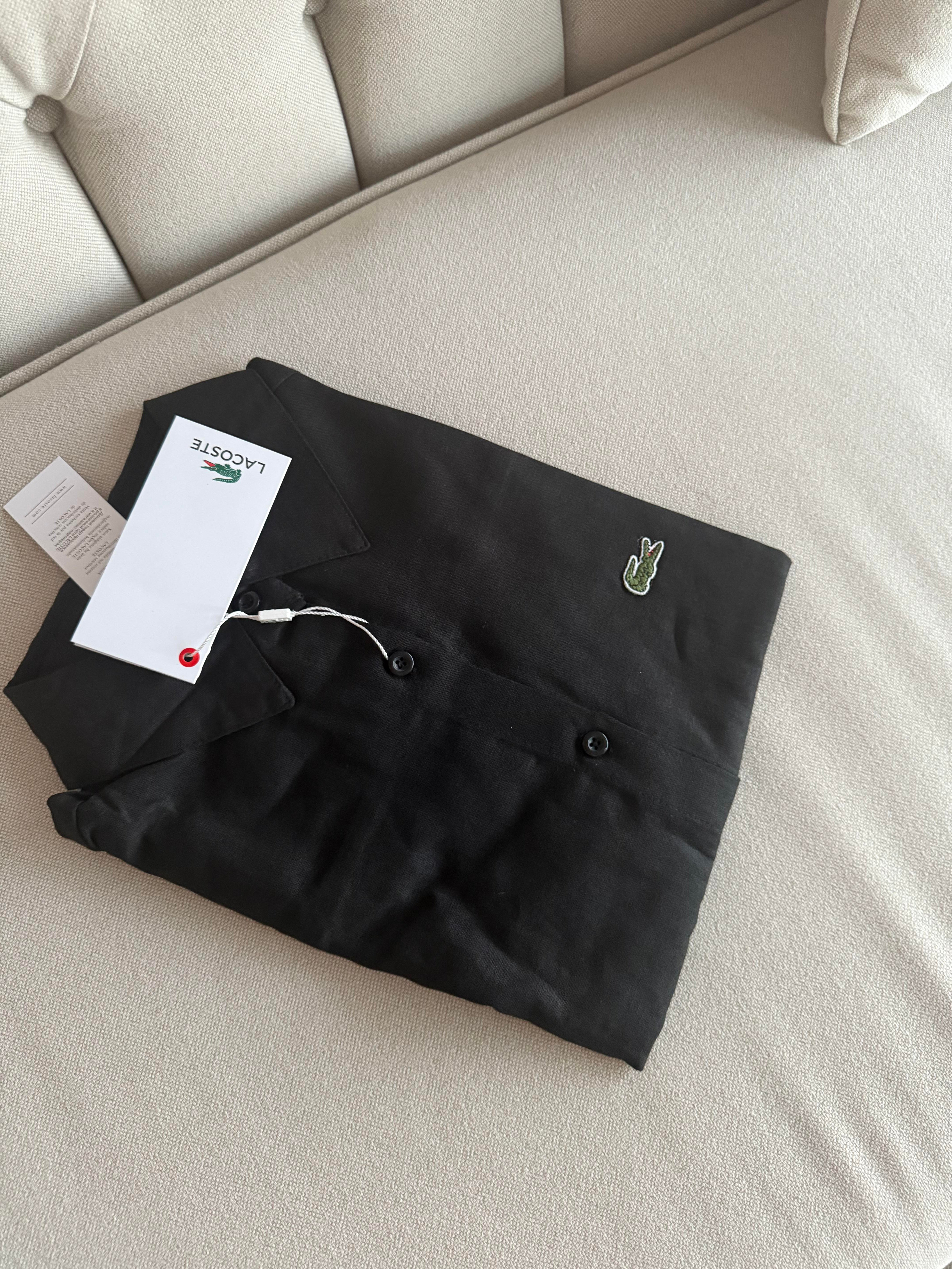 Keten Kısa Kollu Siyah Gömlek