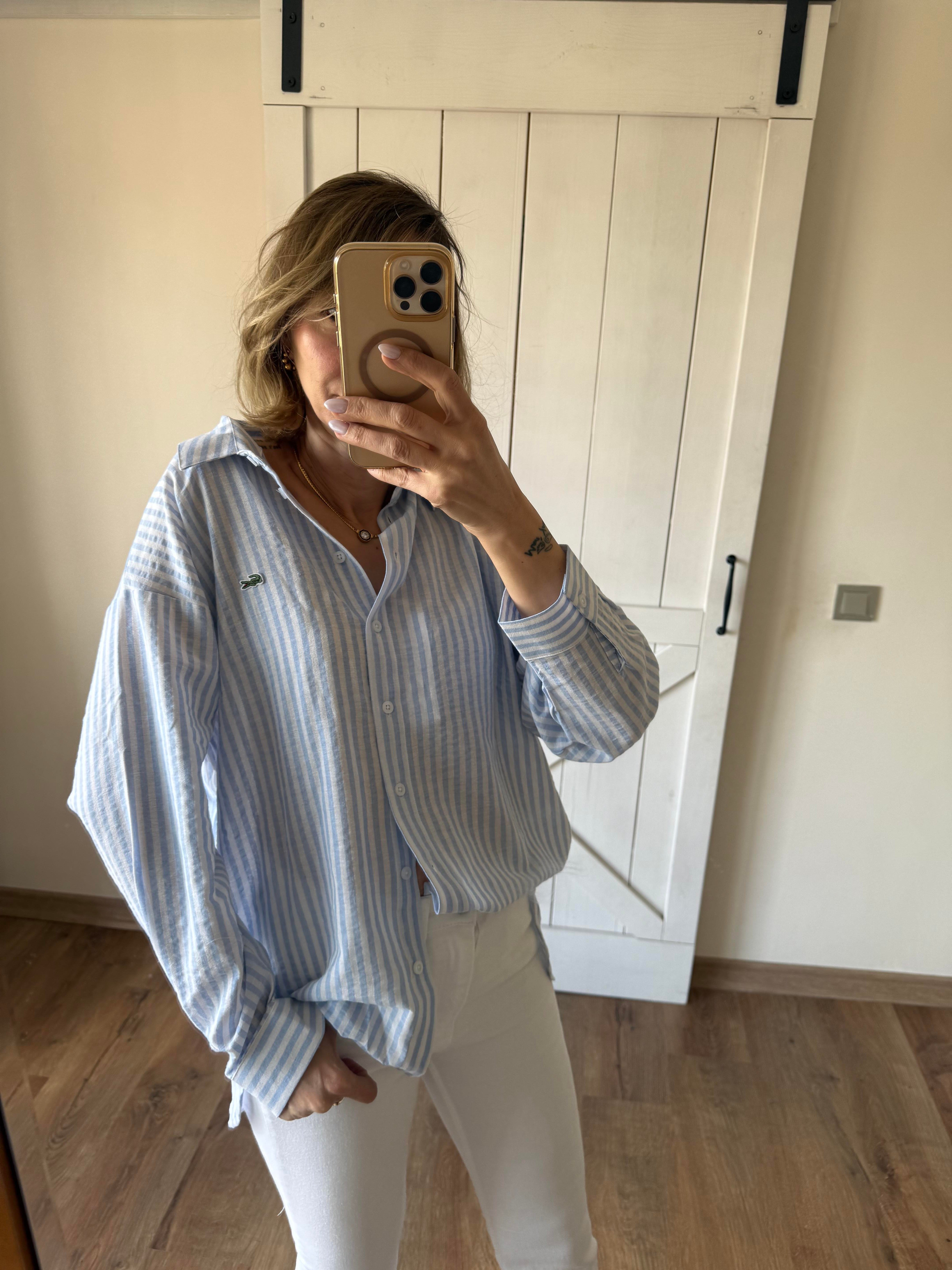 Keten Mavi Çizgili Gömlek