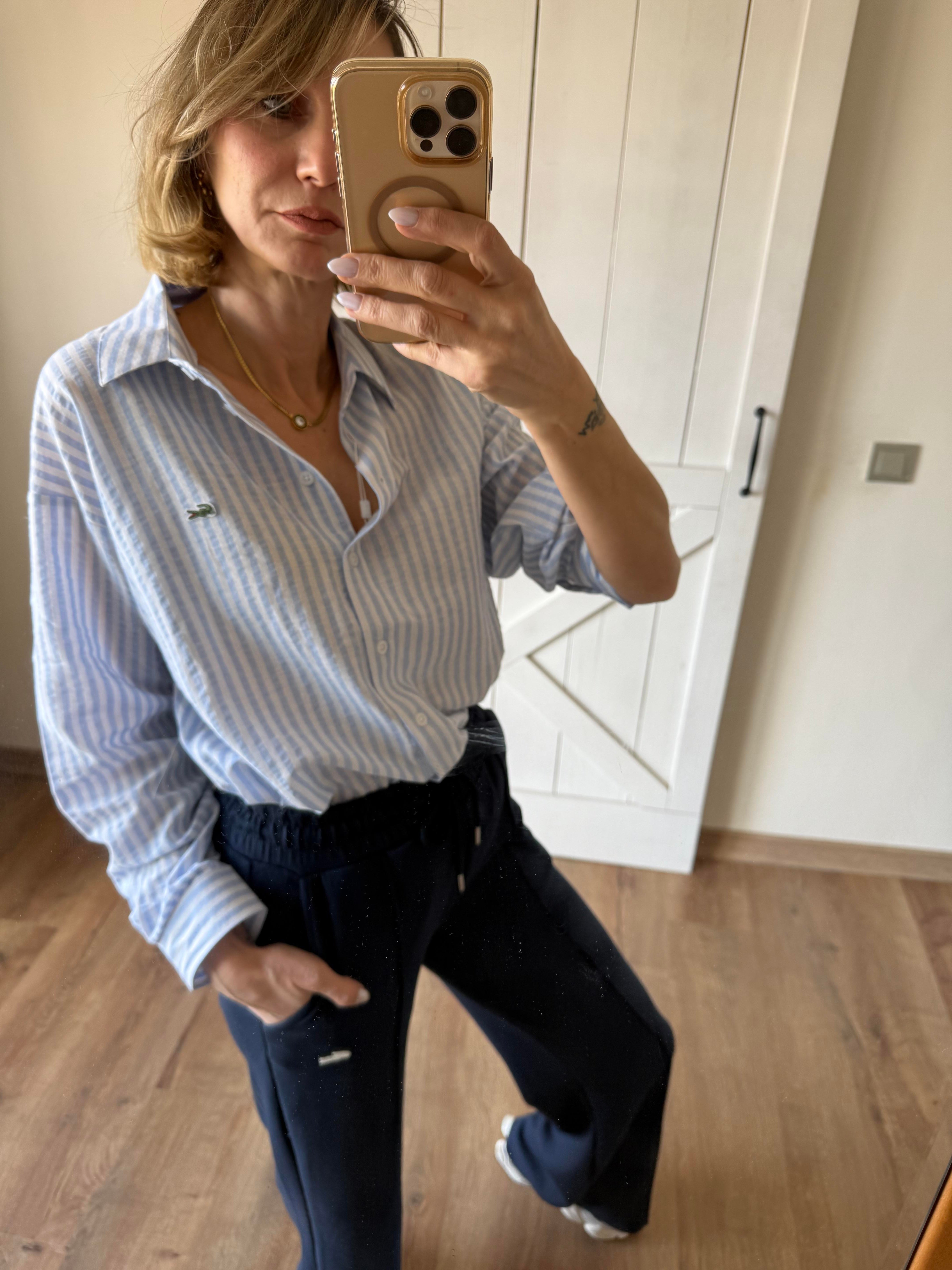 Keten Mavi Çizgili Gömlek