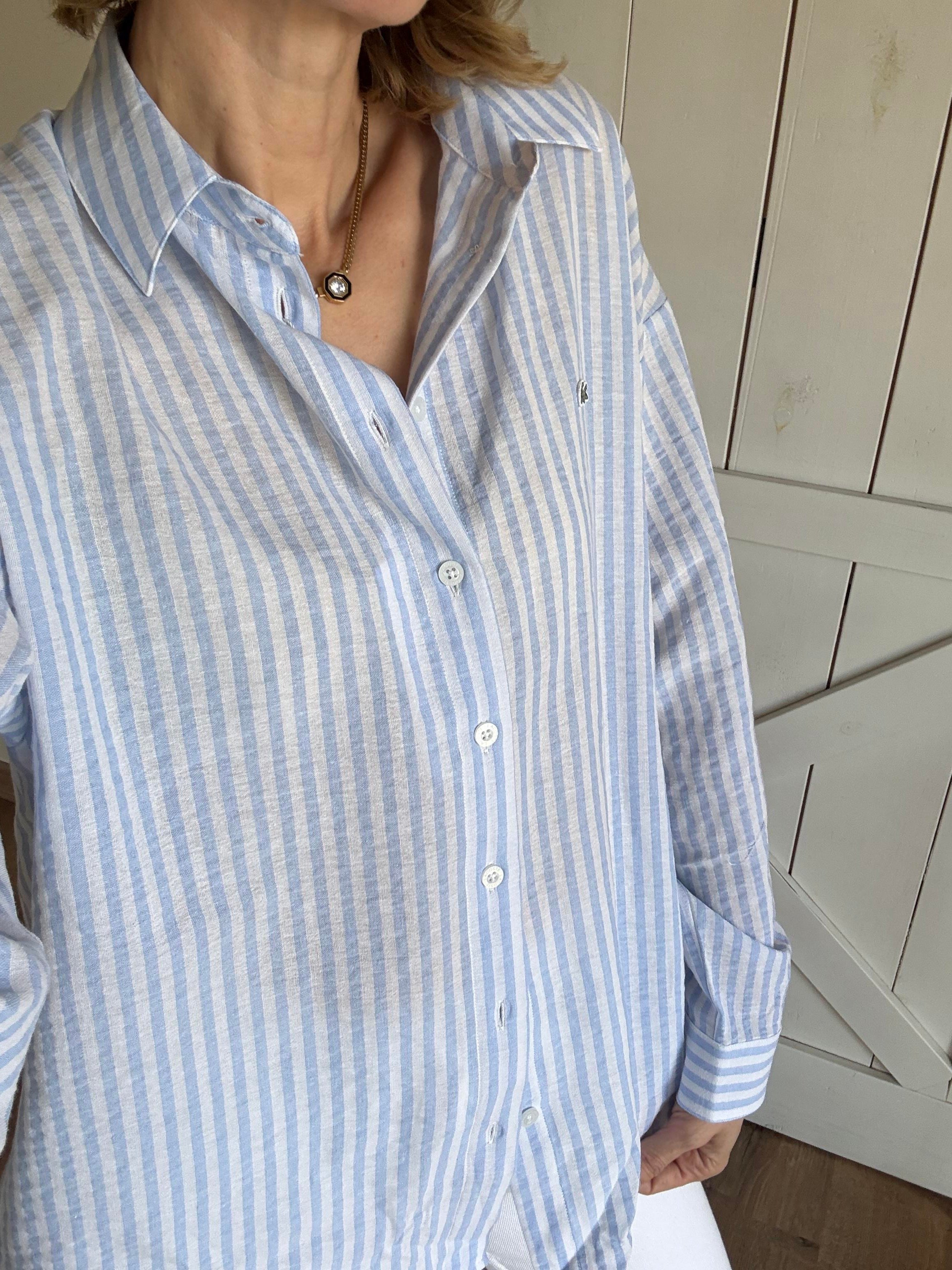 Keten Mavi Çizgili Gömlek