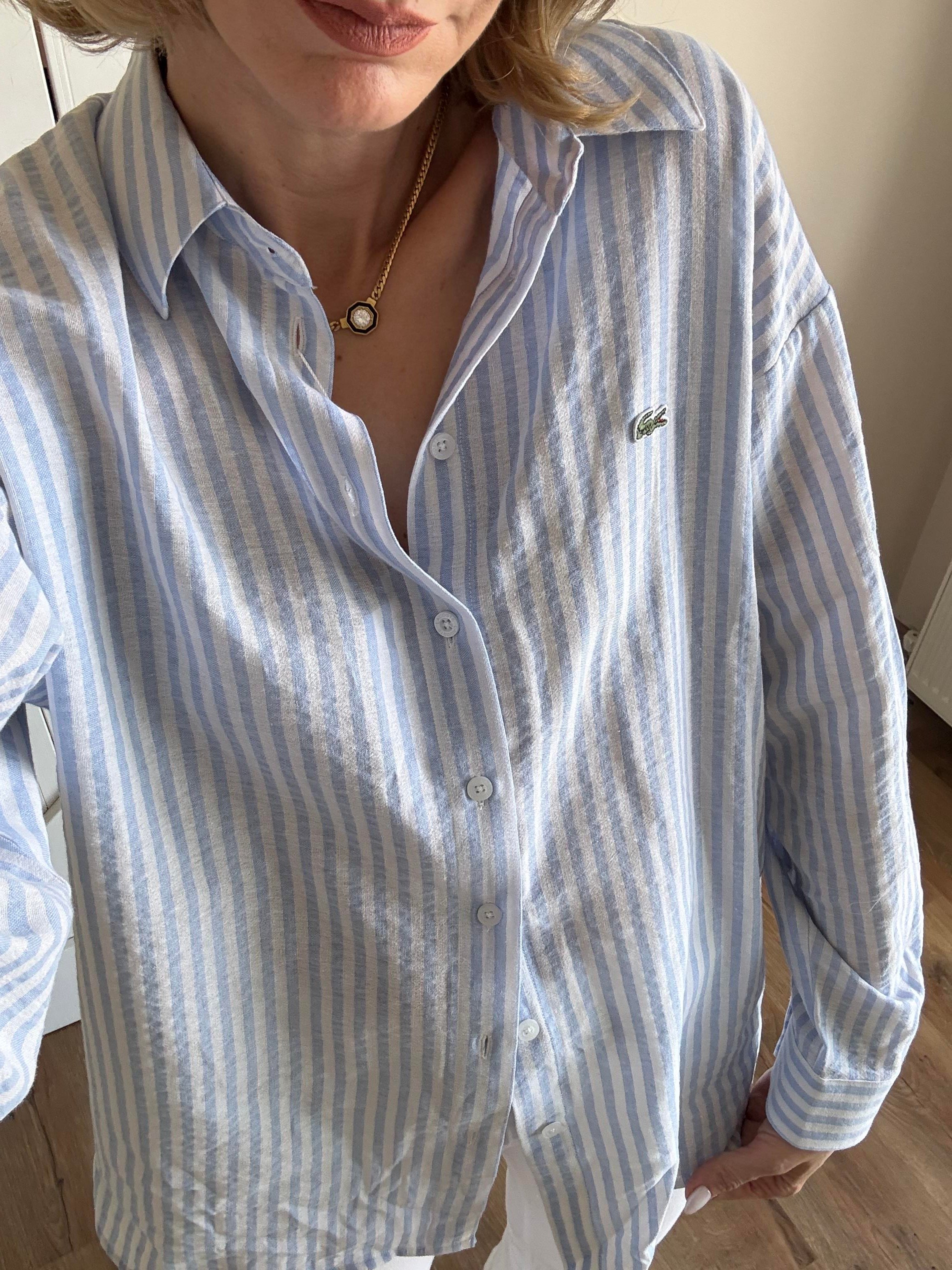 Keten Mavi Çizgili Gömlek