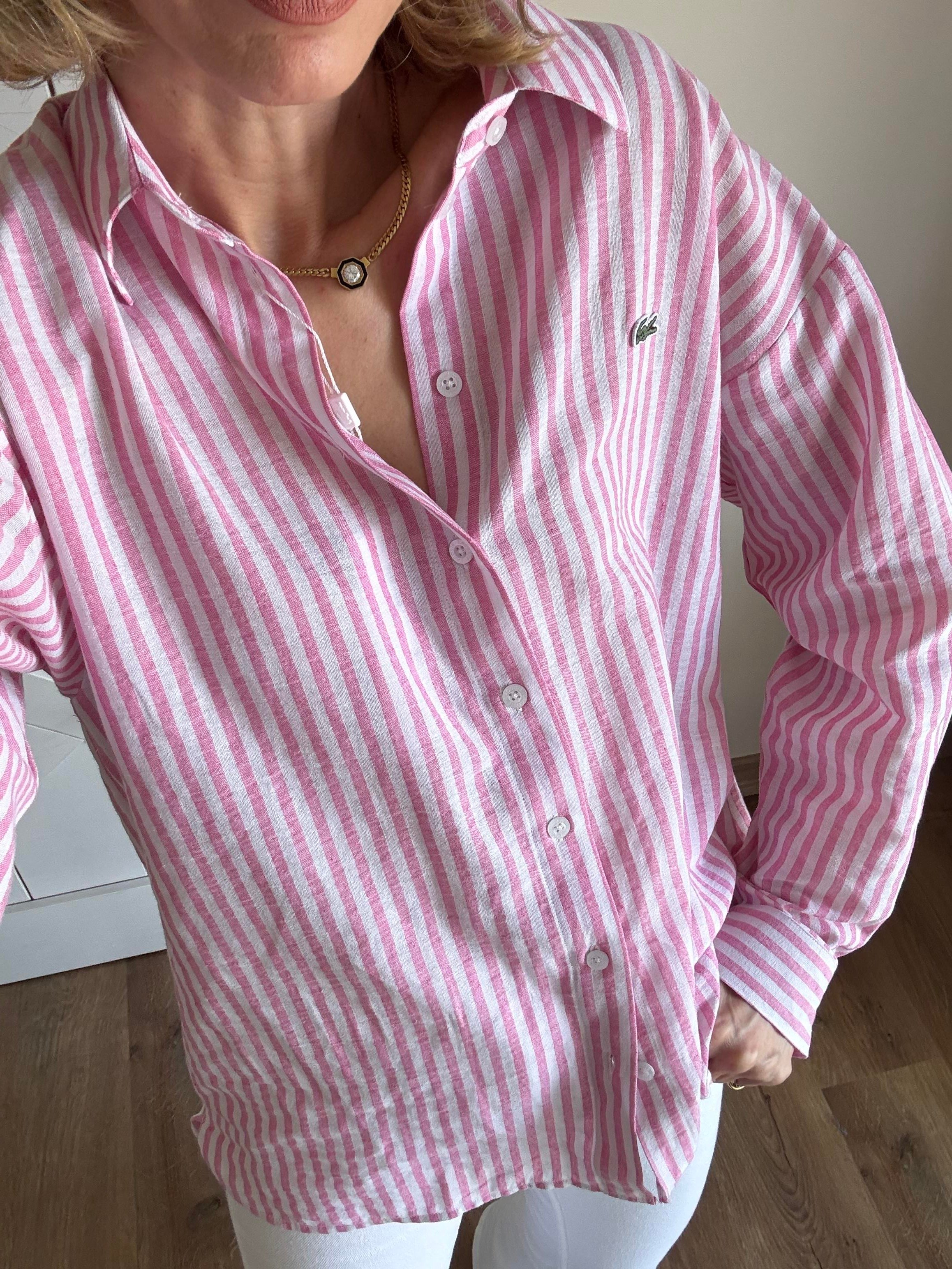 Keten Pembe Çizgili Gömlek